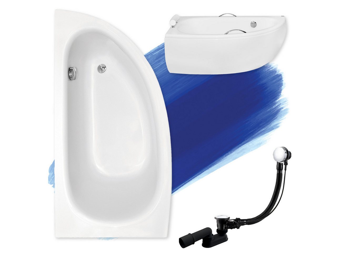 Thumbnail - KOLMAN Badewanne Eckbadewanne Milena 150x70, (Links/Rechts), Ablaufgarnitur & Füße GRATIS
