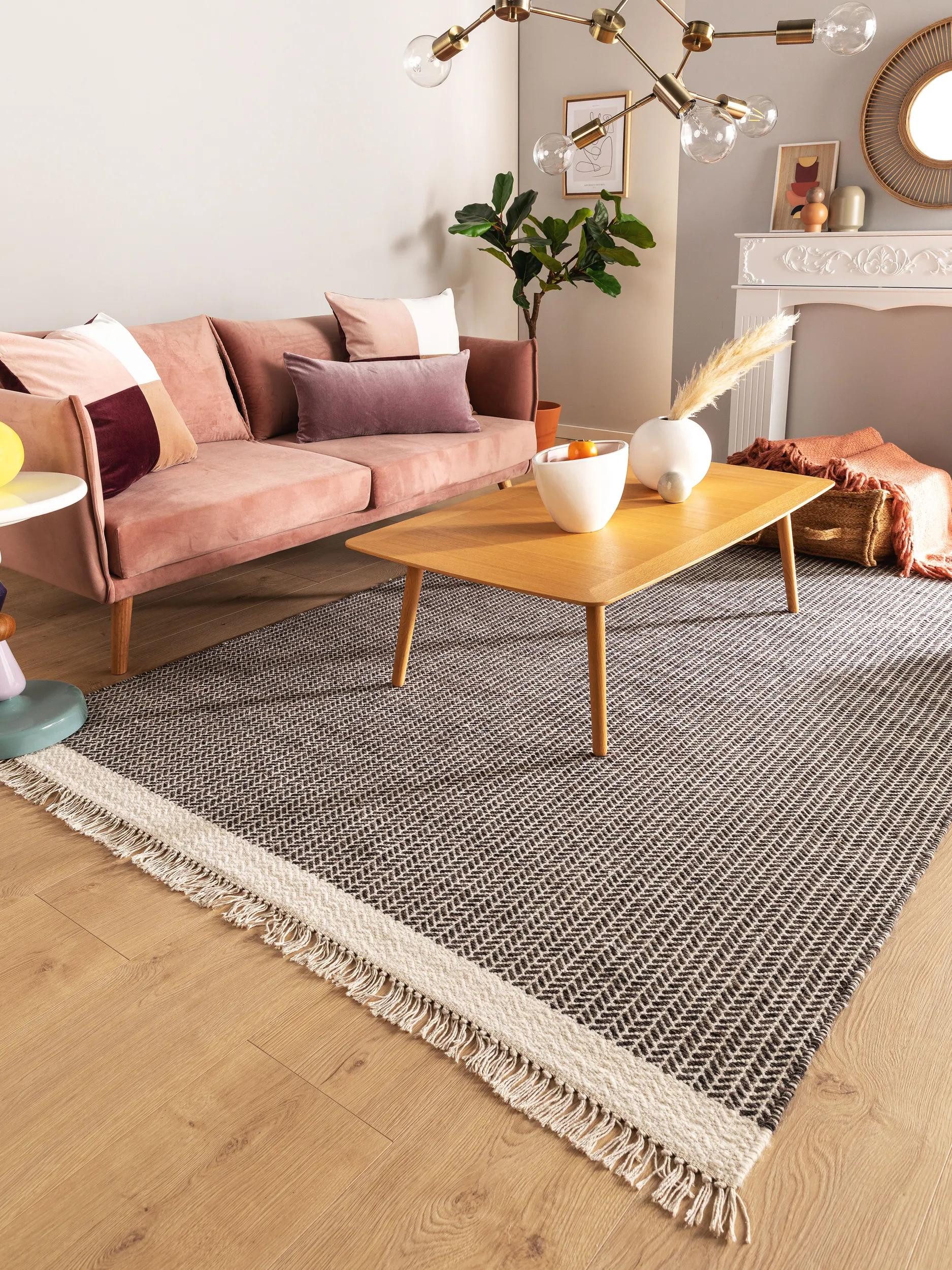 benuta Wollteppich Kim, rechteckig, Höhe: 5 mm, Teppich Wohnzimmer, Schlafzimmer, Esszimmer, Flur, Kunstfaser, Cozy