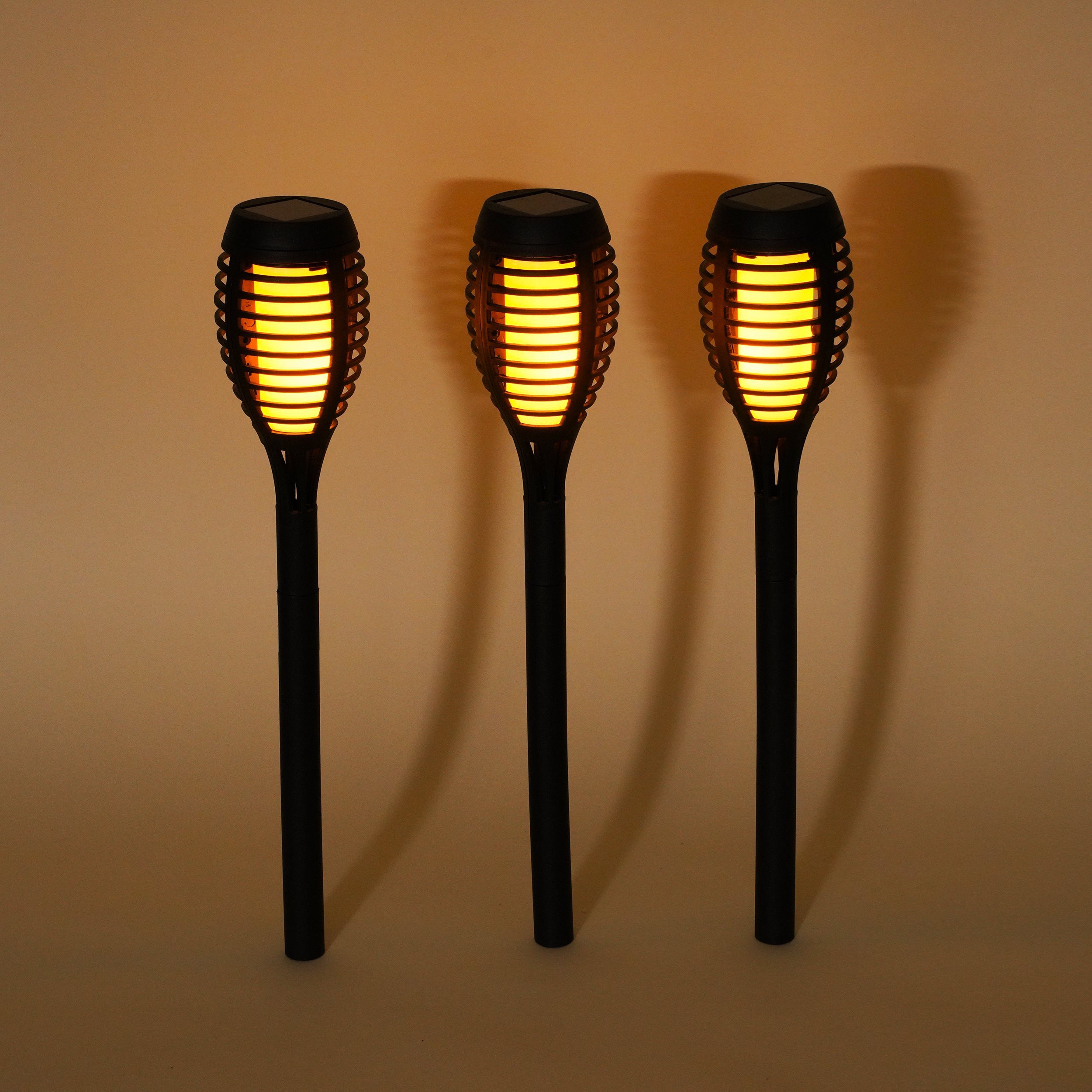 esotec LED Gartenfackel Solarleuchte Lorenzo 3er-Set, je 12 LEDs H=39cm 102315, LED fest integriert