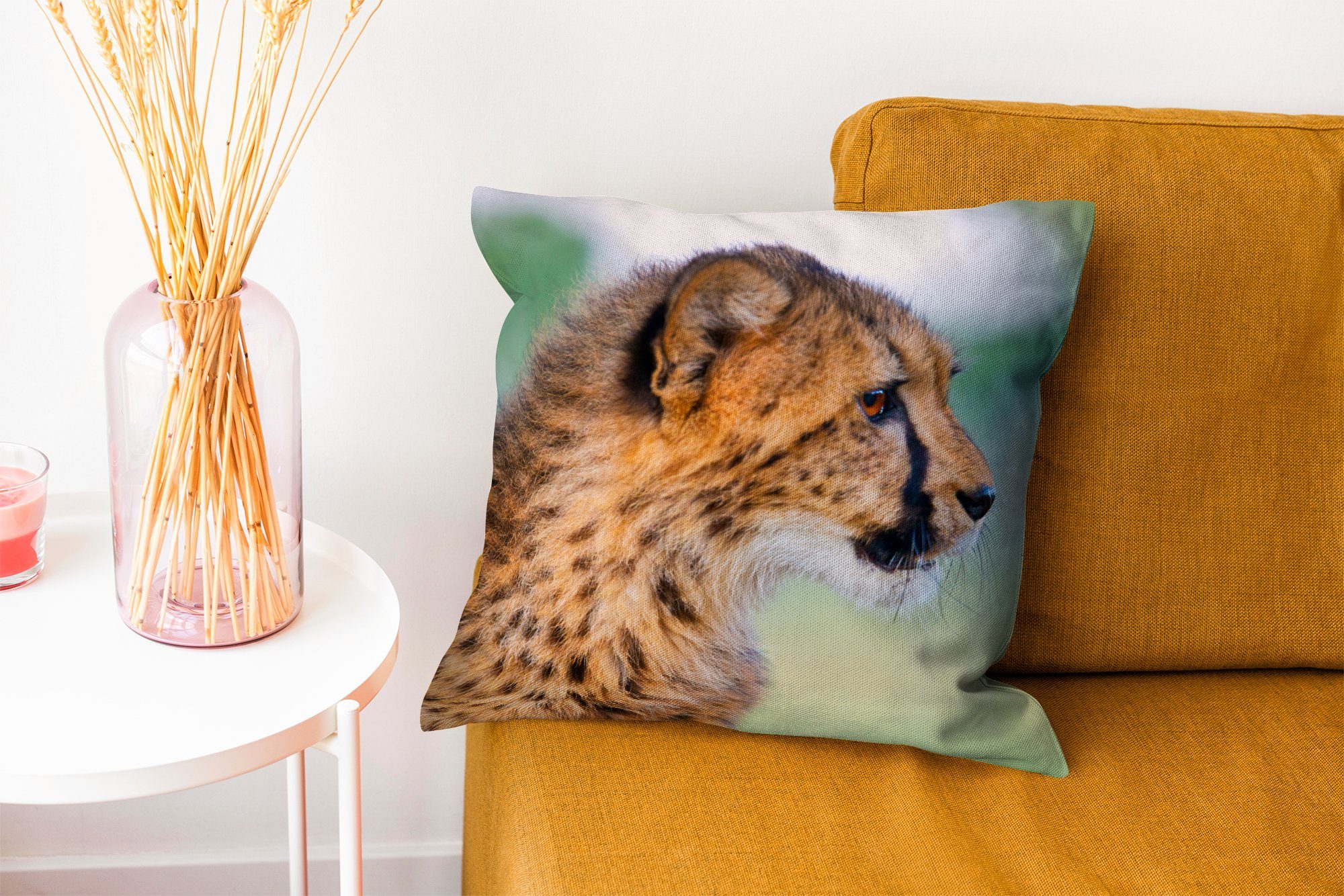 für Schlafzimmer, mit MuchoWow Wohzimmer, Deko, - - Dekokissen Füllung Haar, Sofakissen Kopf Zierkissen Leopard