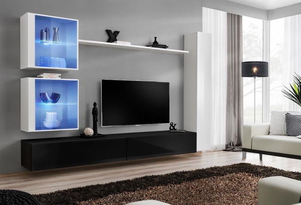 Made Wohnwand Weiß TV-Ständer Komplett JVmoebel Regal, Wand in Europa Wandschrank Set Wohnwand (8-St),