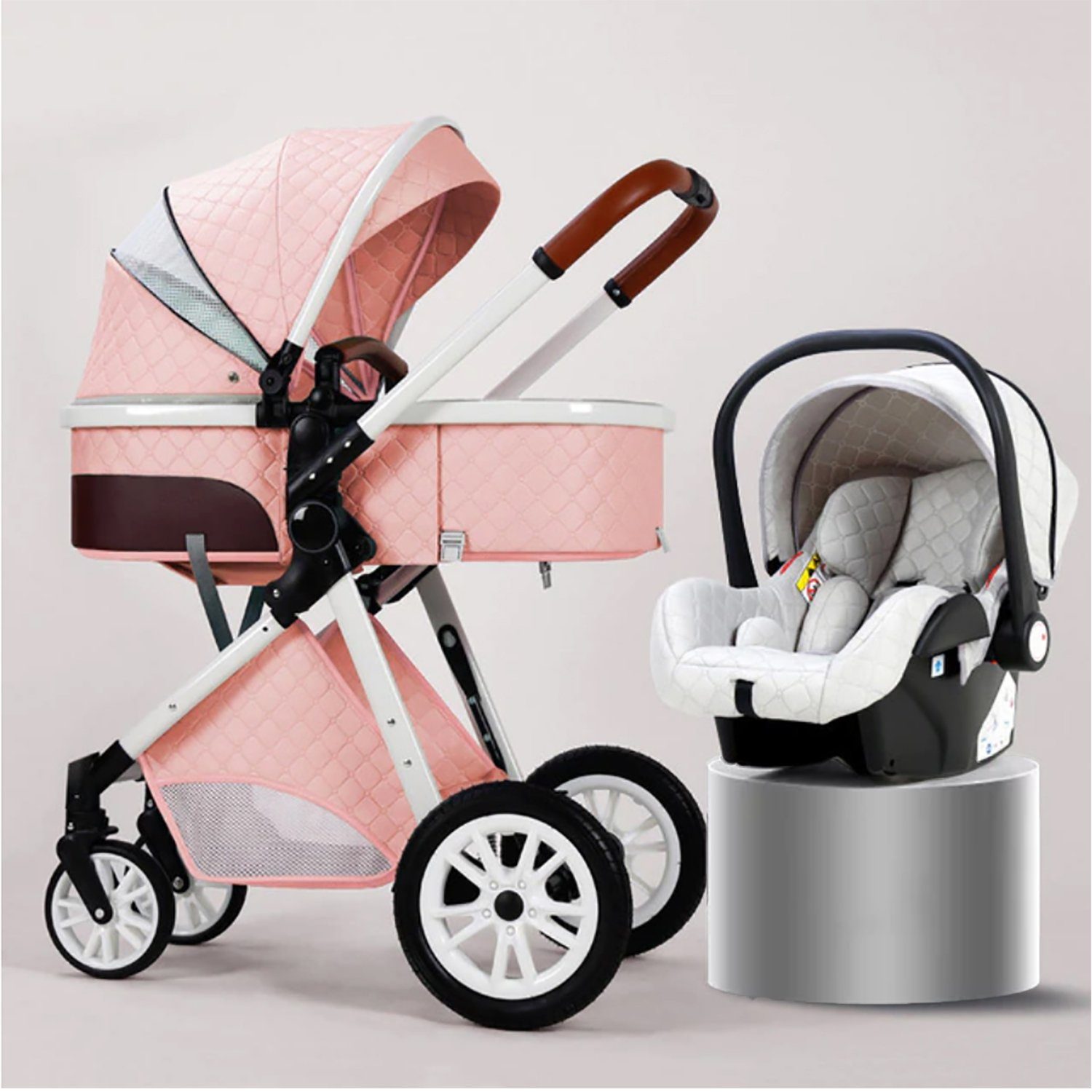 TPFFamily Kombi-Kinderwagen Babyschale Baby Buggy Babywanne Windeltasche, Moskitonetz Regenschutz Kinderwagen 3 in 1 inkl. Zubehörset Rosa