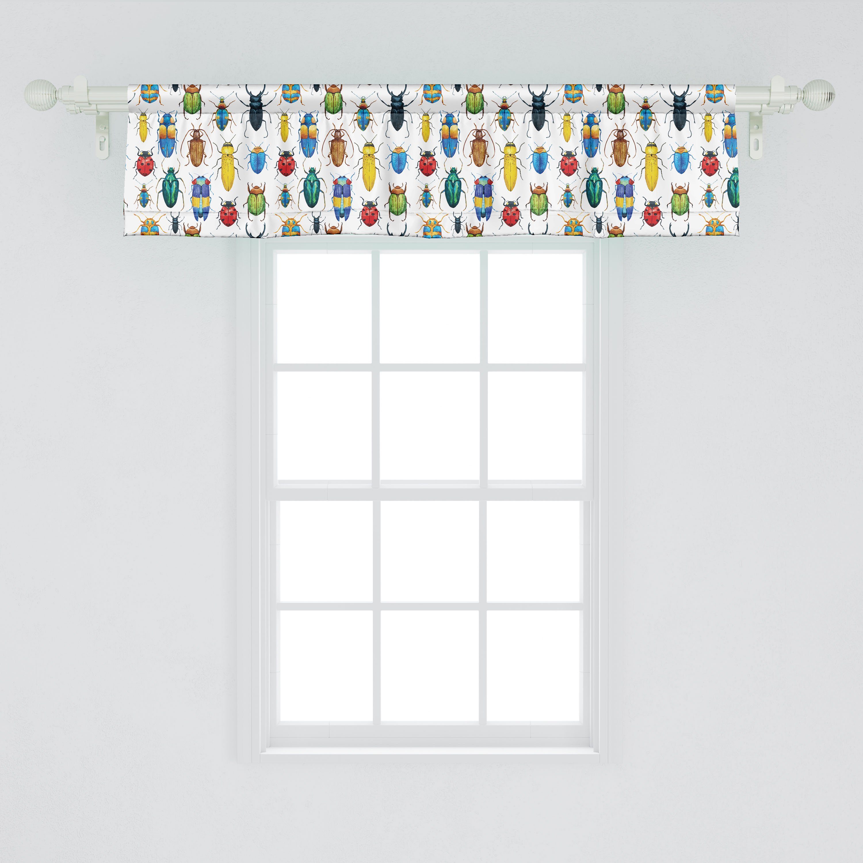 Scheibengardine Vorhang für Stangentasche, Insekten Dekor Microfaser, Küche Bunte Schlafzimmer mit Volant Insekten Abakuhaus
