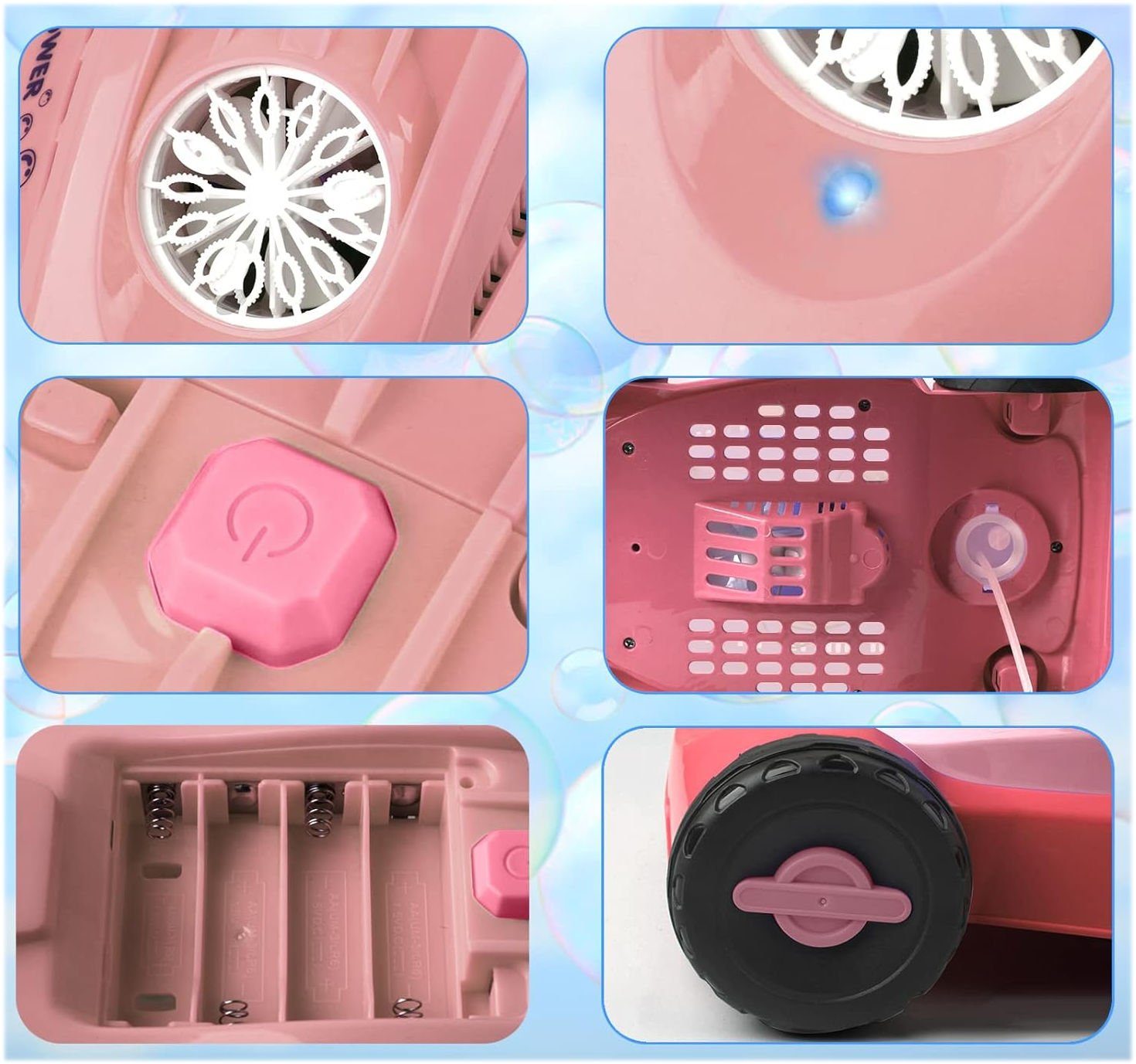 COIL Seifenblasenspielzeug Kinder Seifenblasen-Rasenmäher mit Licht & Sound – für Garten, 13 Löcher, 35.000 Blasen pro Minute, Schröpfflüssigkeit 80 ml