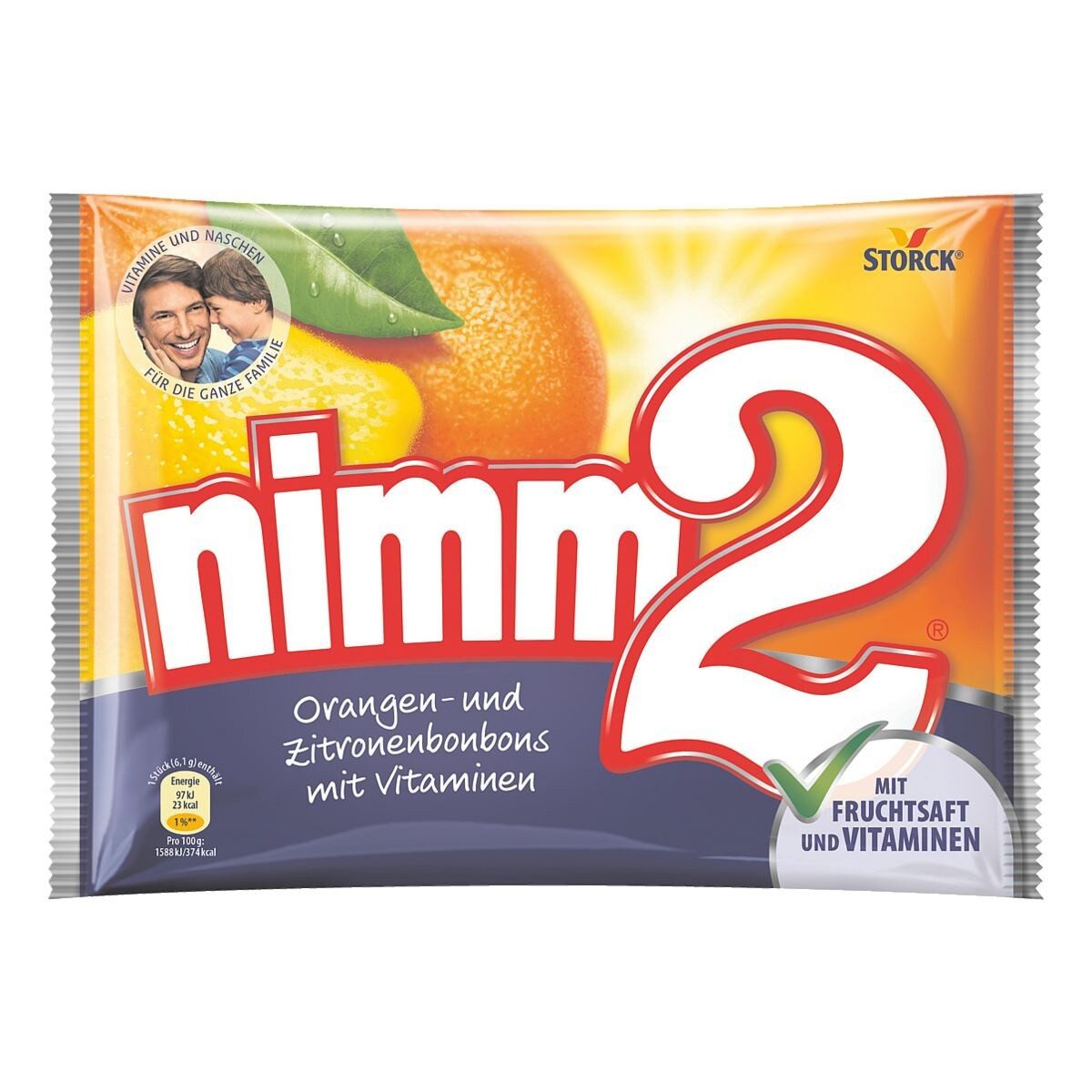 NIMM2 Süßigkeit nimm2, Orangen- und Zitronenbonbons, 240 g (ca. 36 Stück)