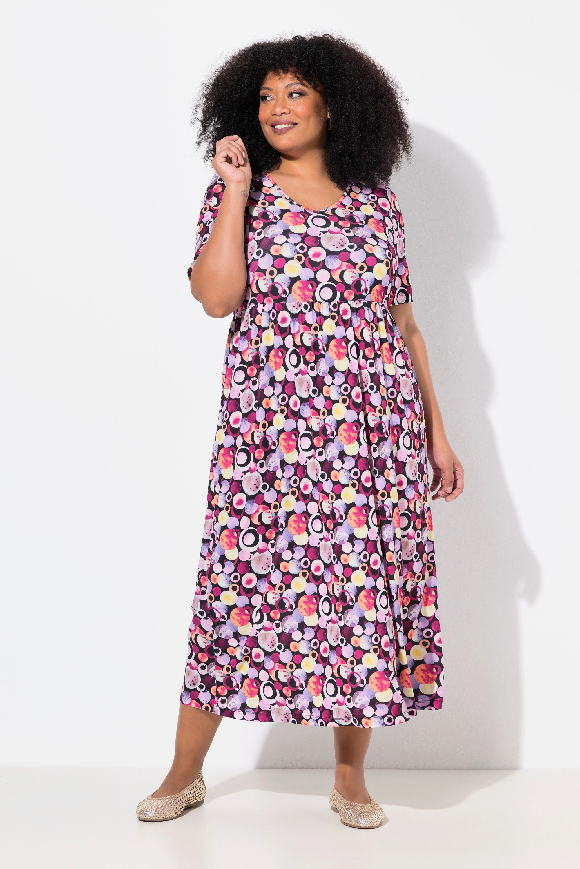 Ulla Popken Maxikleid Maxikleid A-Linie V-Ausschnitt günstig online kaufen