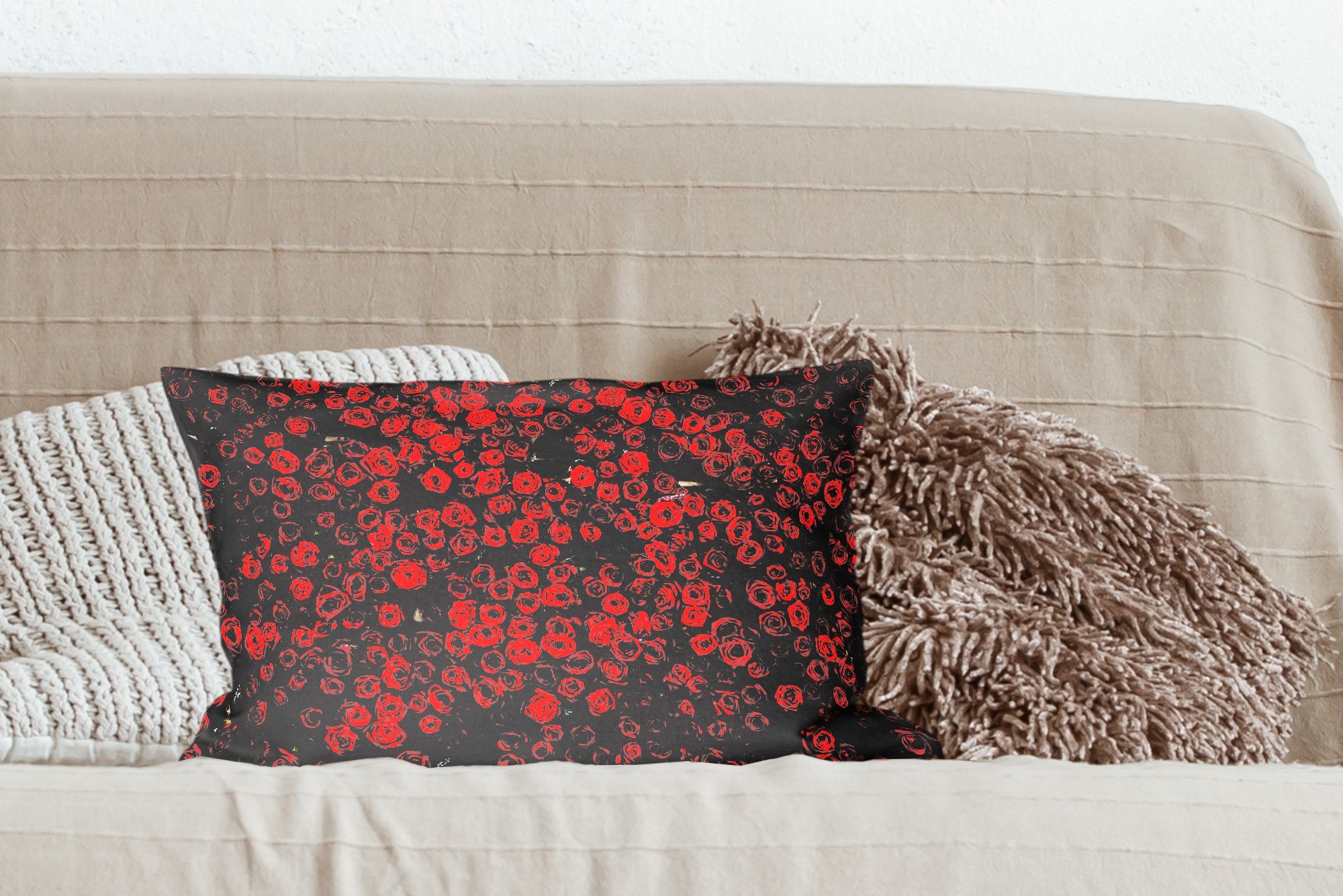 Rot, Dekokissen - Füllung, Schlafzimmer Dekoration, Blumen Wohzimmer - mit Rosen Zierkissen, MuchoWow Dekokissen