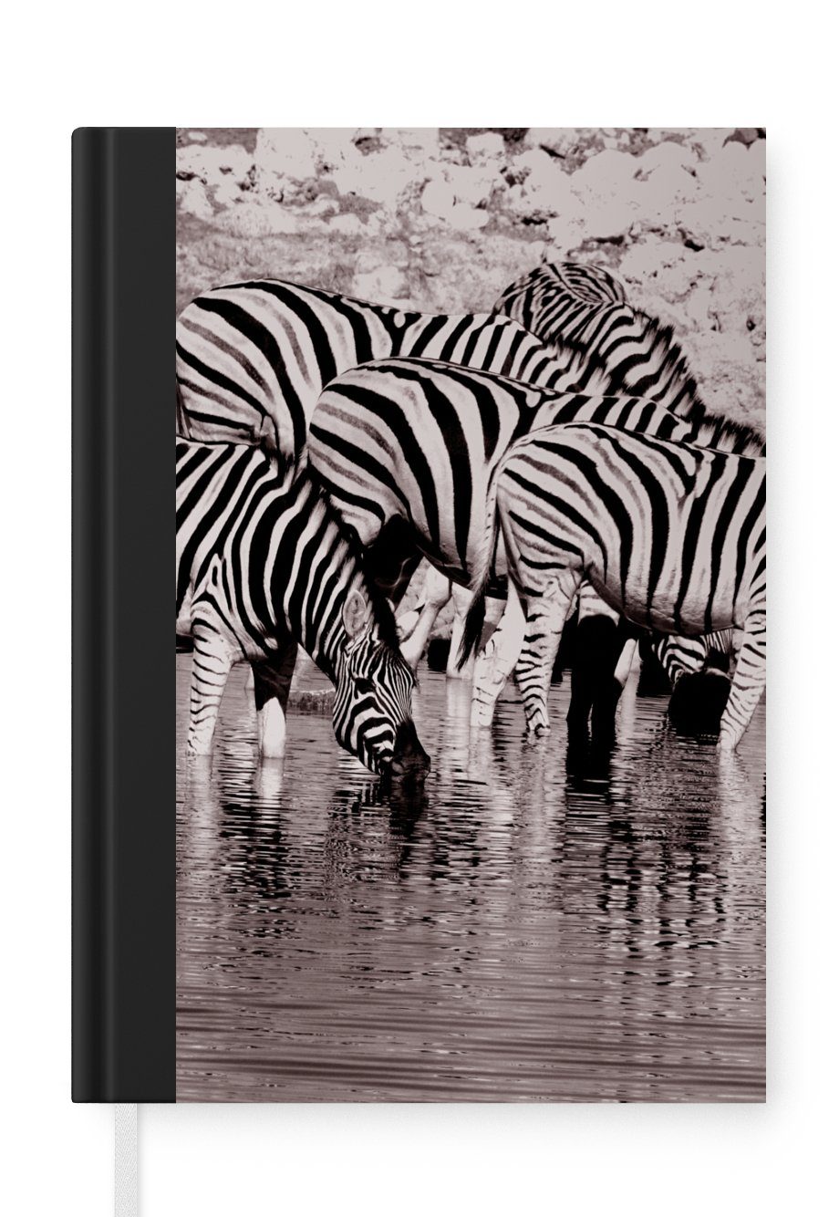 MuchoWow Notizbuch Zebras im Wasser, Journal, Merkzettel, Tagebuch, Notizheft, A5, 98 Seiten, Haushaltsbuch