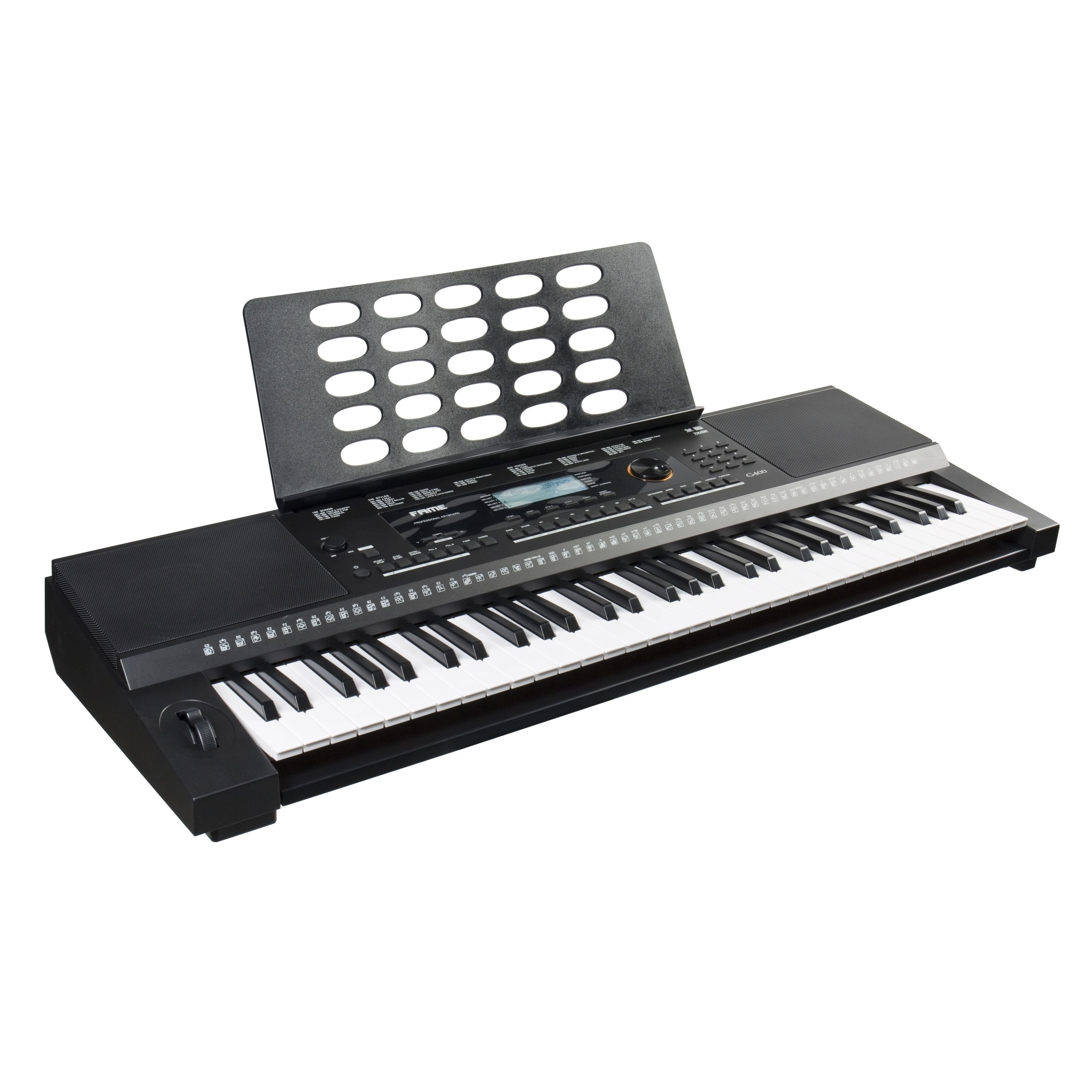 FAME Home-Keyboard (G-400 Keyboard E-Piano mit 128-facher Polyphonie 61 Tasten 240 Styles 653 Sounds anschlagdynamischer Klaviatur Lautsprechern und Hammermechanik Schwarz, Keyboards, Home Keyboards), G-400 Keyboard, E-Piano, 61 Tasten