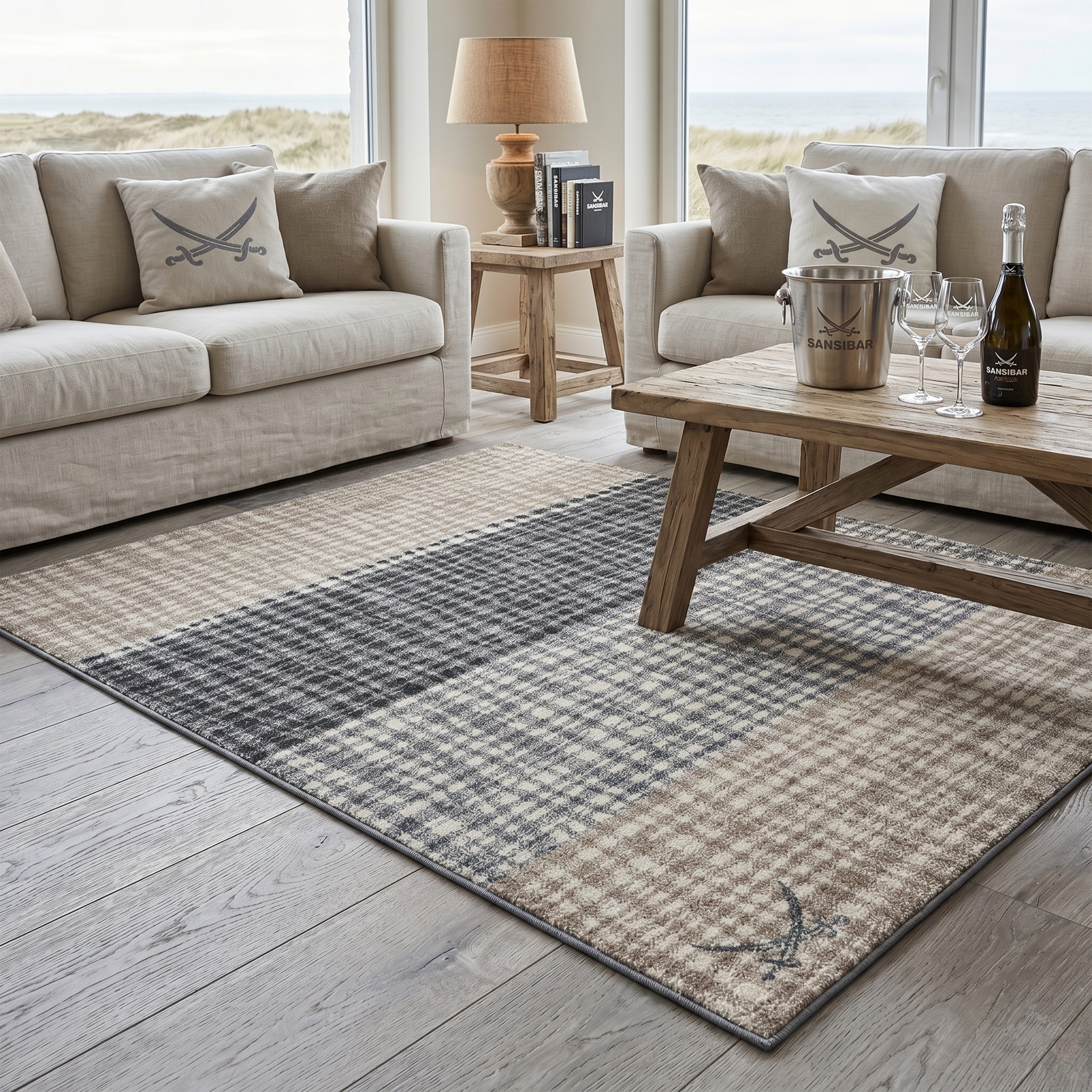 Sansibar Teppich Heide SA-039, rechteckig, Höhe: 10 mm, modernes Design, gestreift, mit Motiv: gekreuzte Säbel, Wohnzimmer
