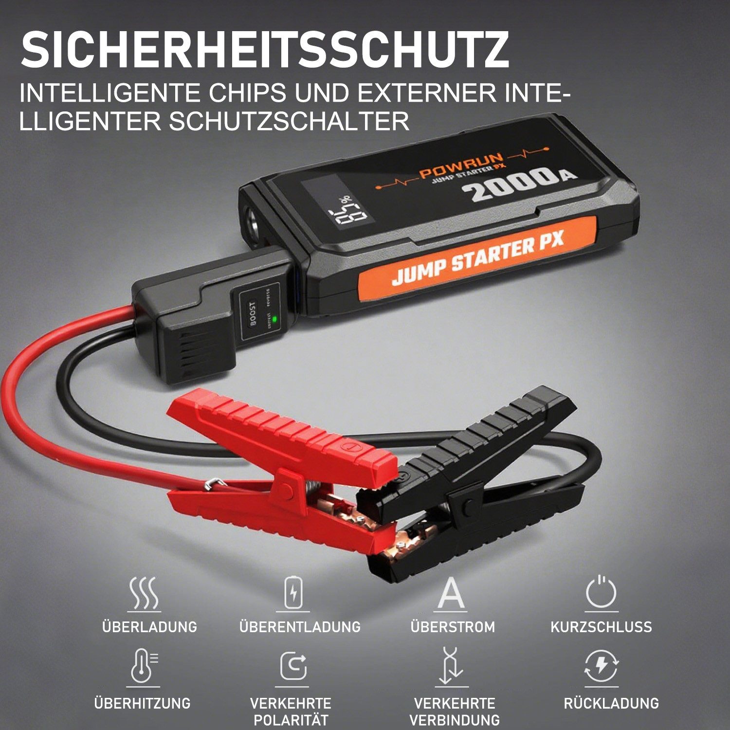 MOPUEA Jump Starter Power Bank 2000A with LED, LCD, USB, Car Battery Booster Car Battery Charger (10000 mA, Single Item, 1× Jump Starter, Cable, Bag, USB Cable, Instructions, 2000A Starting Current, LCD, Power Bank, LED, Protection System)