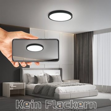 ZMH LED Deckenleuchte ∅22cm IP44 Wasserdicht einfache Selbstmontage mit Aufbauanleitung, nicht dimmbar, 3000K//4000K//6500K, Schwarz, 6500K