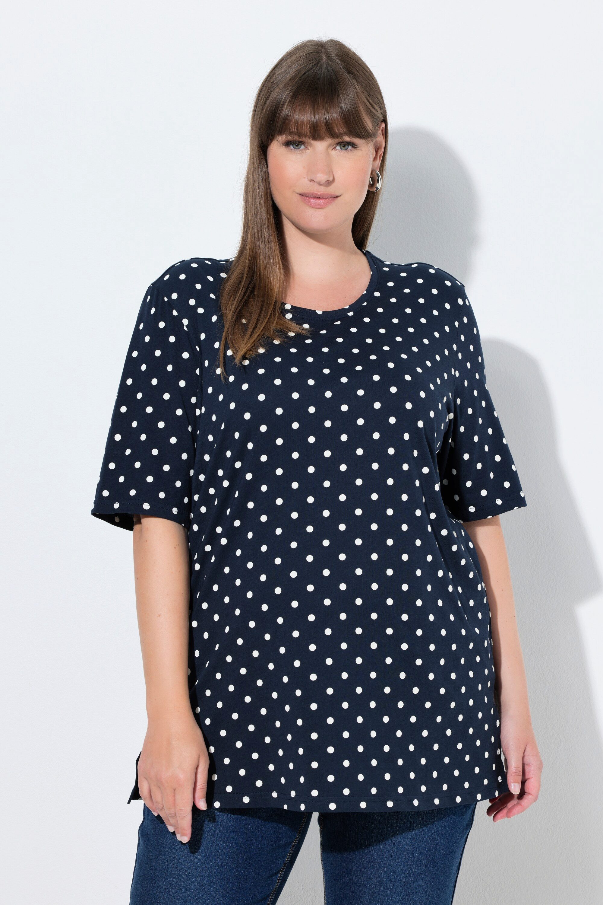 Ulla Popken T-Shirt T-Shirt Punkte Relaxed Rundhals Halbarm