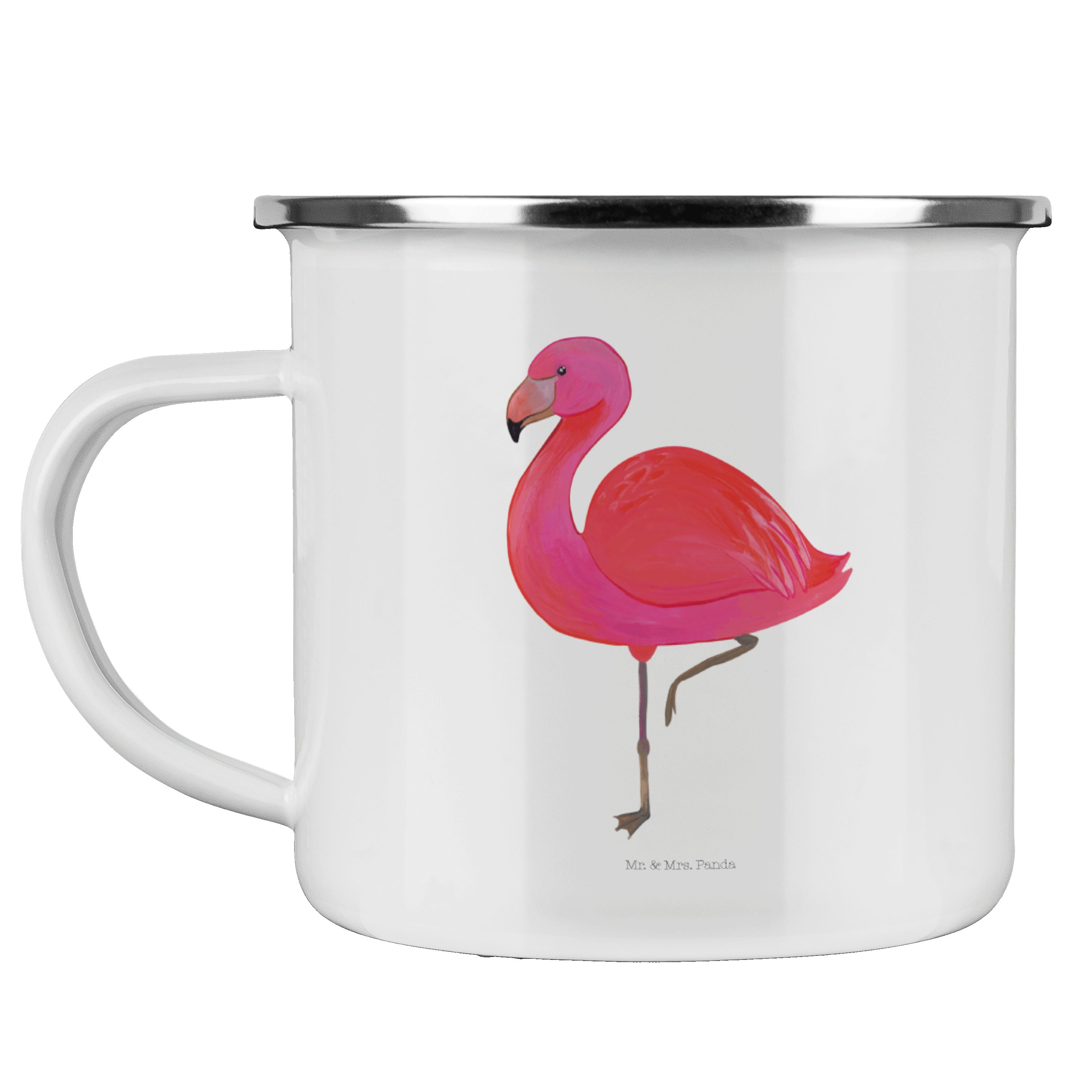 Mr. & Mrs. Panda Becher Flamingo classic - Weiß - Geschenk, Sohn, Freundinnen, Freundin, einz, Emaille