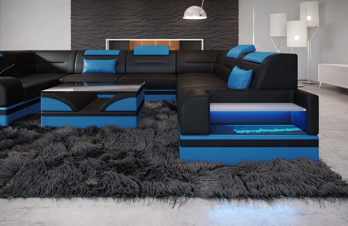 Sofa Dreams Wohnlandschaft Leder Designer Bettfunktion U Couch Sofa Ledersofa, Form Trivento mit wahlweise