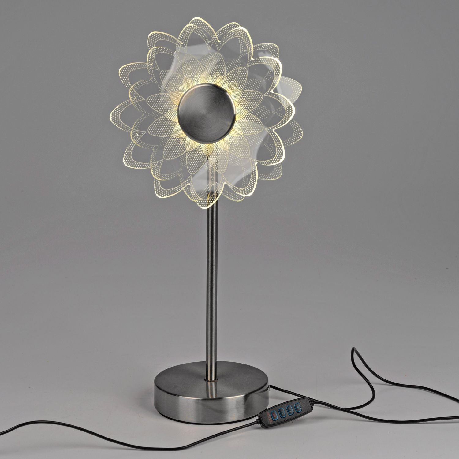 formano Tischleuchte Acryl LED, dimmbar, Silber, Blume, H: 40cm