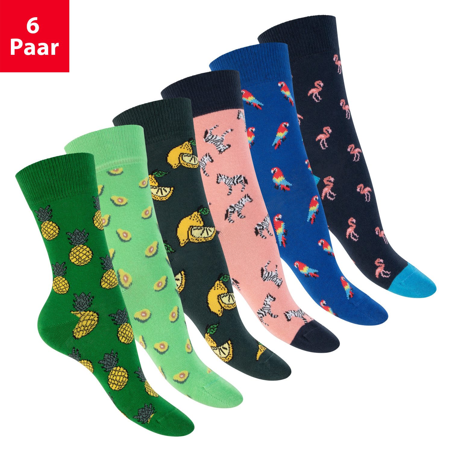 Footstar Basicsocken Damen/Herren Bunte Motiv Socken Funny Baumwollsocken