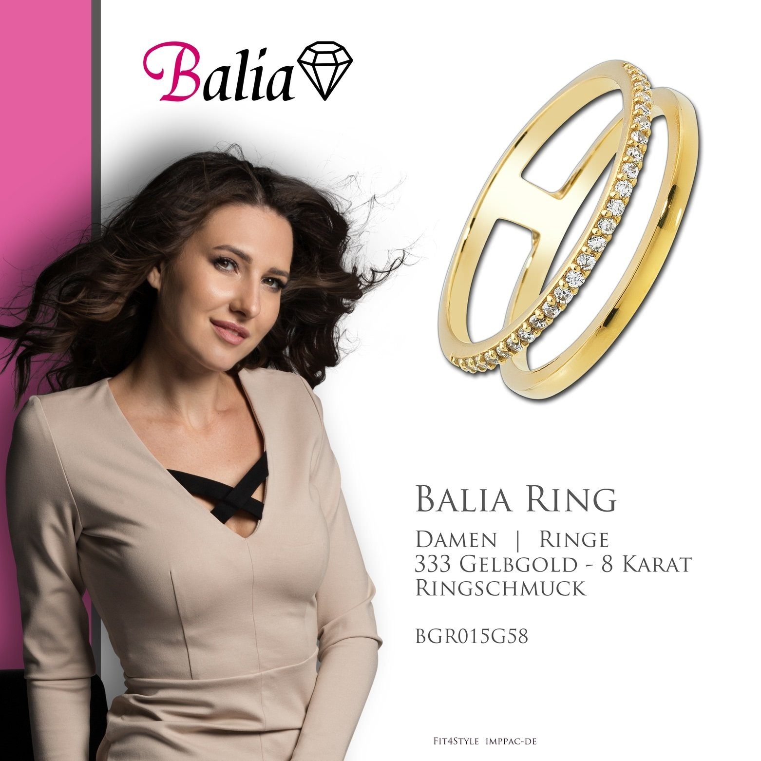 Balia Goldring Balia Ring 8 Gr.58 (18,5), Ringe, 333 Damen Goldring Karat (Fingerring), - 333 8Kt 58 Damen Gelbgold