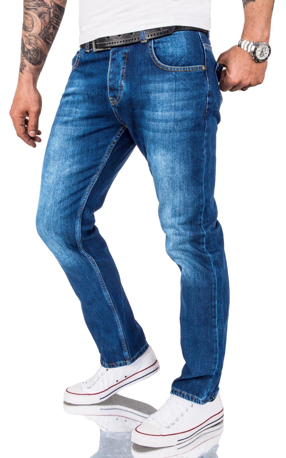 Rock Creek Straight-Jeans Herren Jeans Stonewashed günstig online kaufen