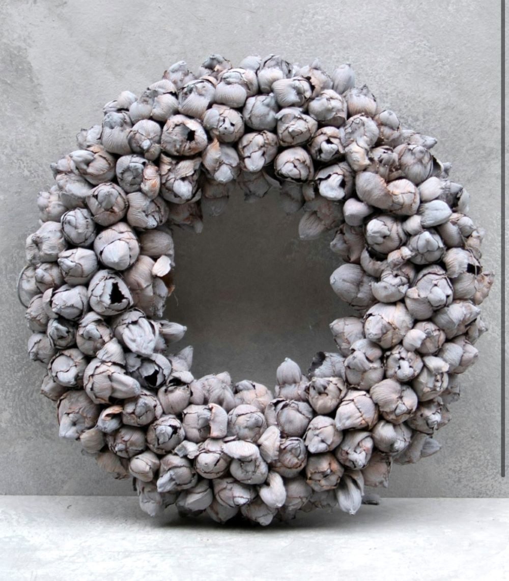 Couronne Dekokranz Deko Kranz Kokos Frucht Grau Naturmaterialien 30 cm