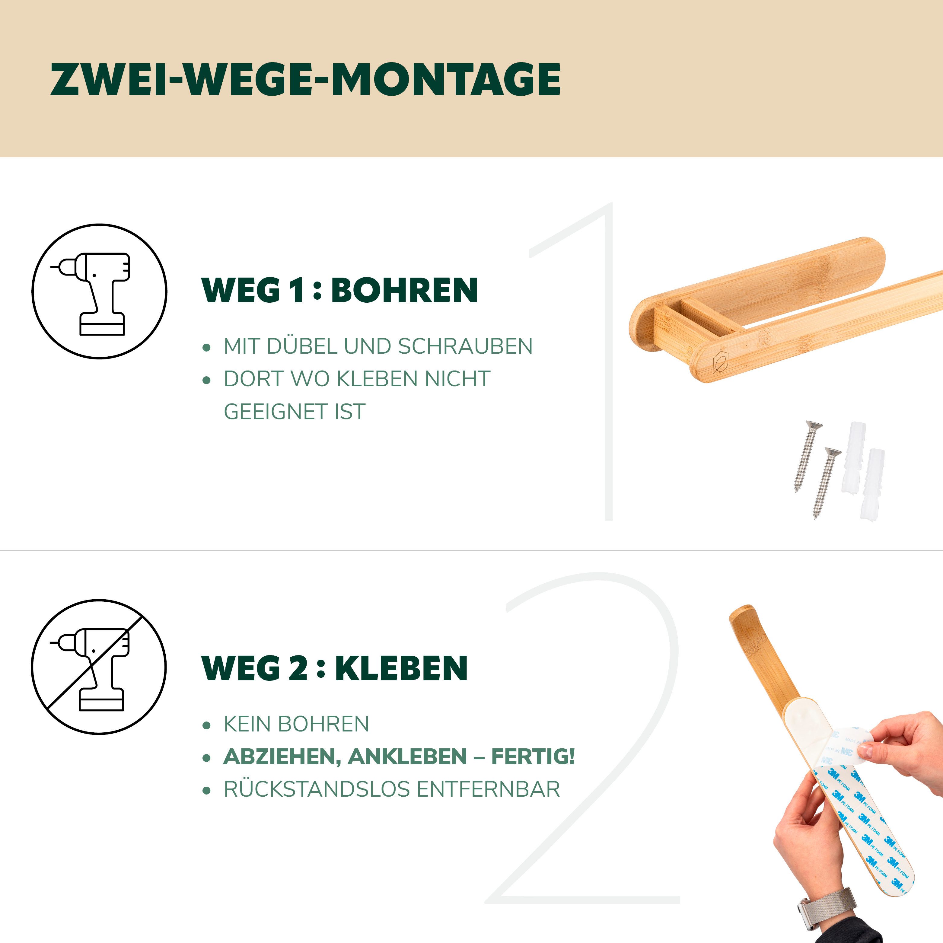 eluno Wandrollenhalter aus Bambus im natürlichen Design, (1-St), zum Kleben sowie Bohren – Bild 5 von 5