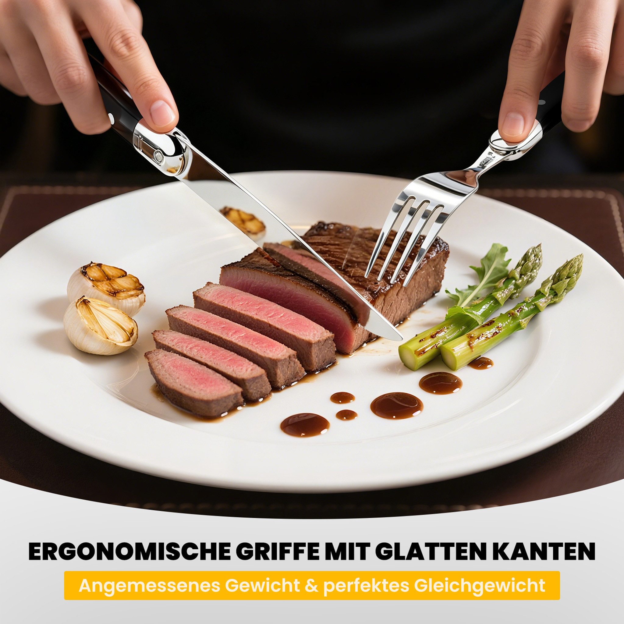 HOMELUX Besteck-Set Besteck set,Steakbesteck,ergonomische Haptik, Wellenschliff-Messer (12-tlg), 6 Personen, Edelstahl, Spiegelpoliert,Verspieltes Griff-Design,hochwertiger Besteckkasten