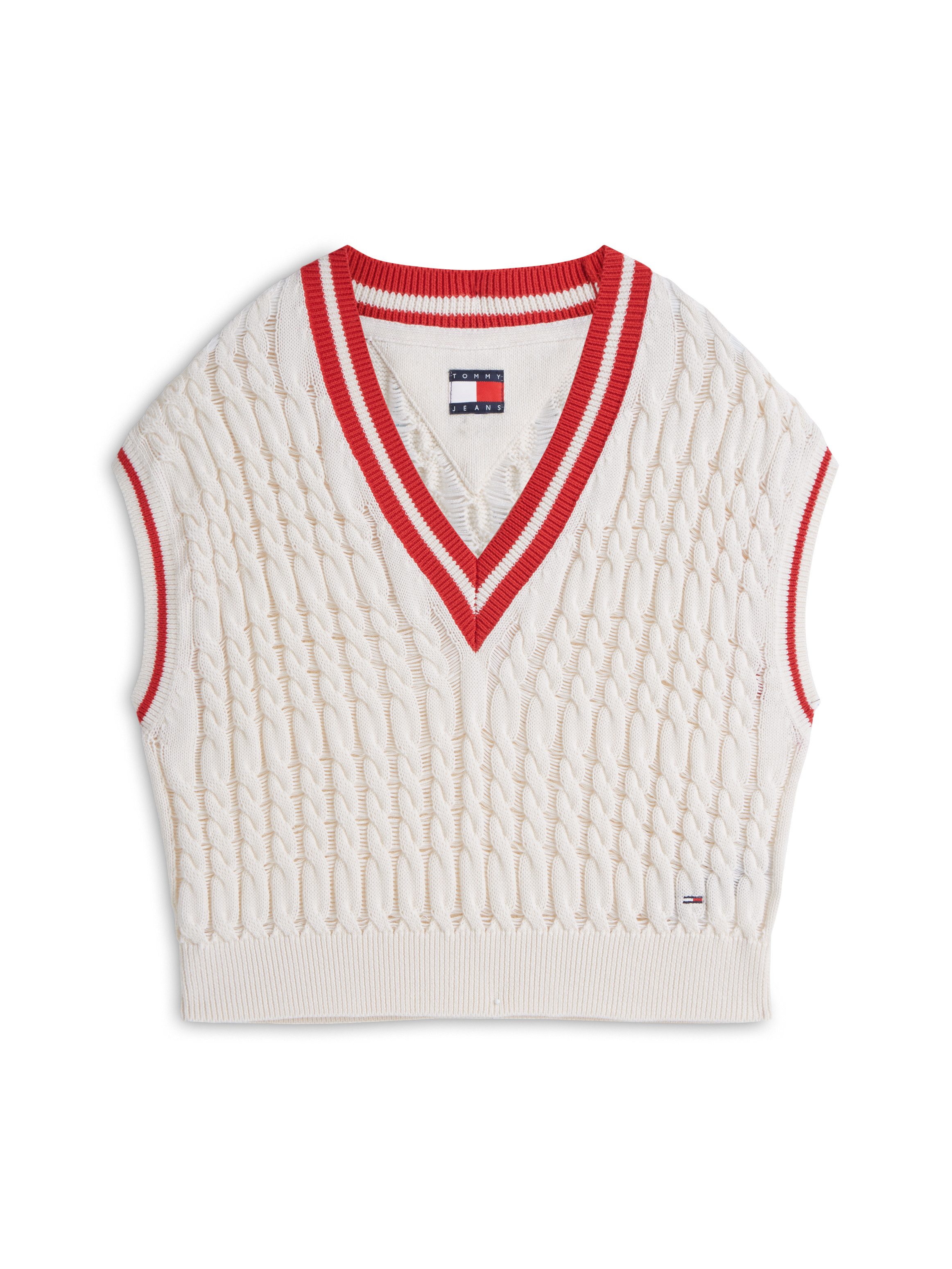 Tommy Jeans Pullunder TJW TIPPING V NECK CABLE VEST Baumwolle, mit Zopfmuster – Bild 5 von 5