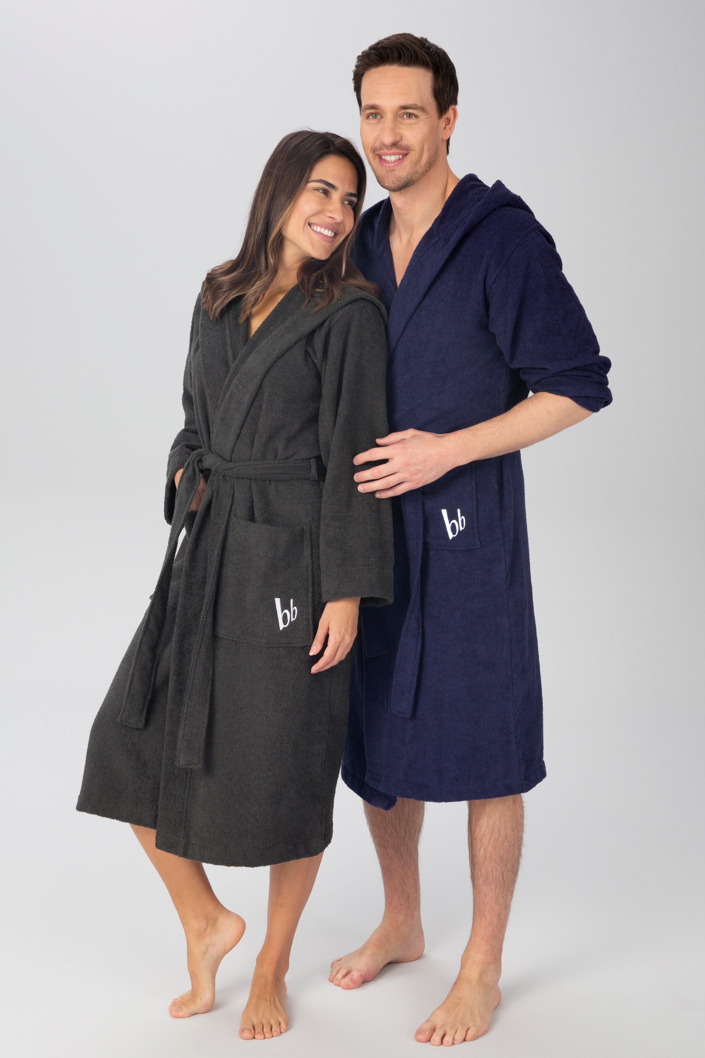 Bruno Banani Unisex-Bademantel Robby, ideal für Sauna & Spa, Standard, Premium und Überlänge, Langform, Walkfrottee, Kapuze, Gürtel, Damen & Herren Bademäntel, Baumwolle, mit Taschen, Sauna, XS-3XL