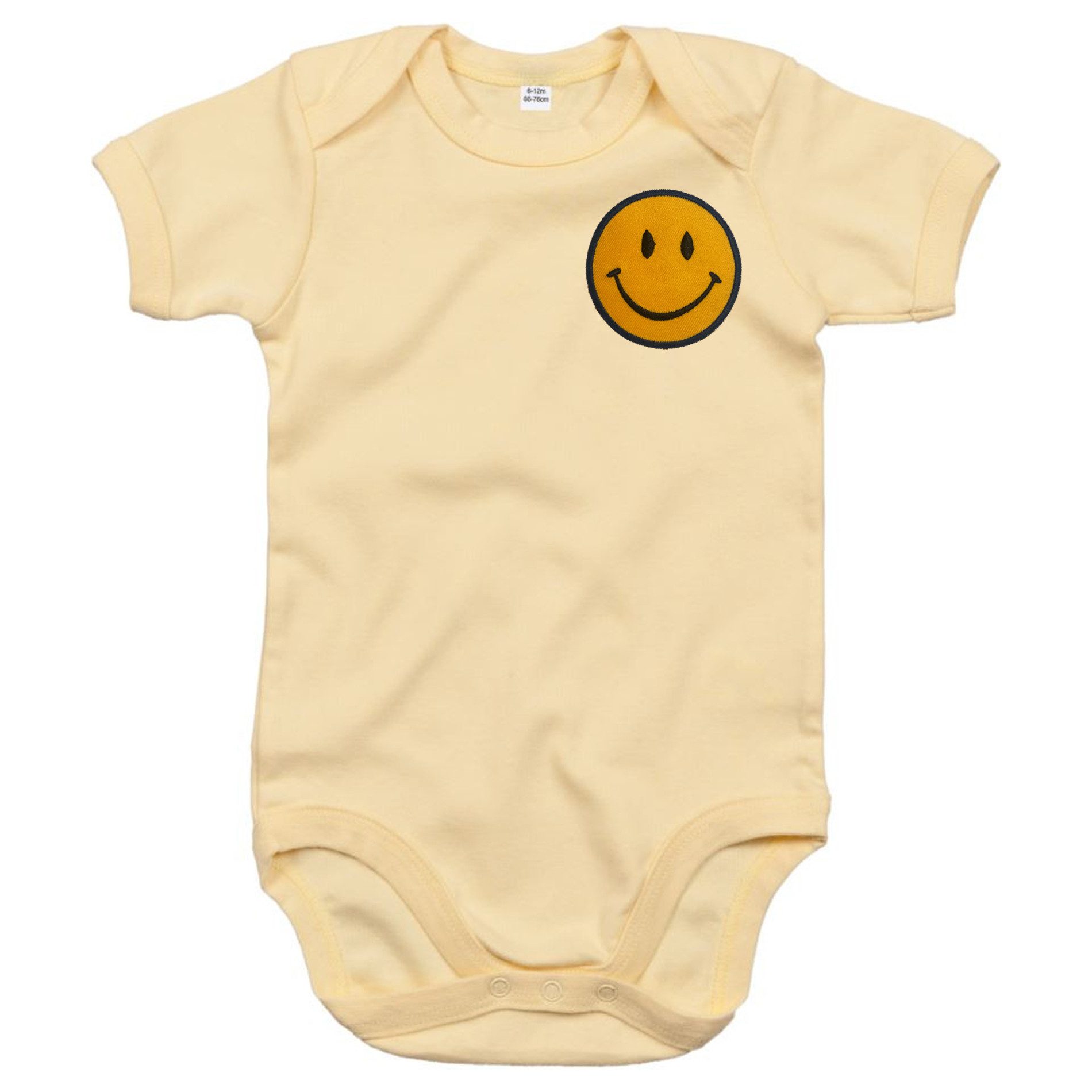 Blondie & Brownie Strampler Retro Smiley Patch Baby Body Baumwolle Kurzarm Einteiler Unisex Smiley Retro Patch Baby Kurzarmbody