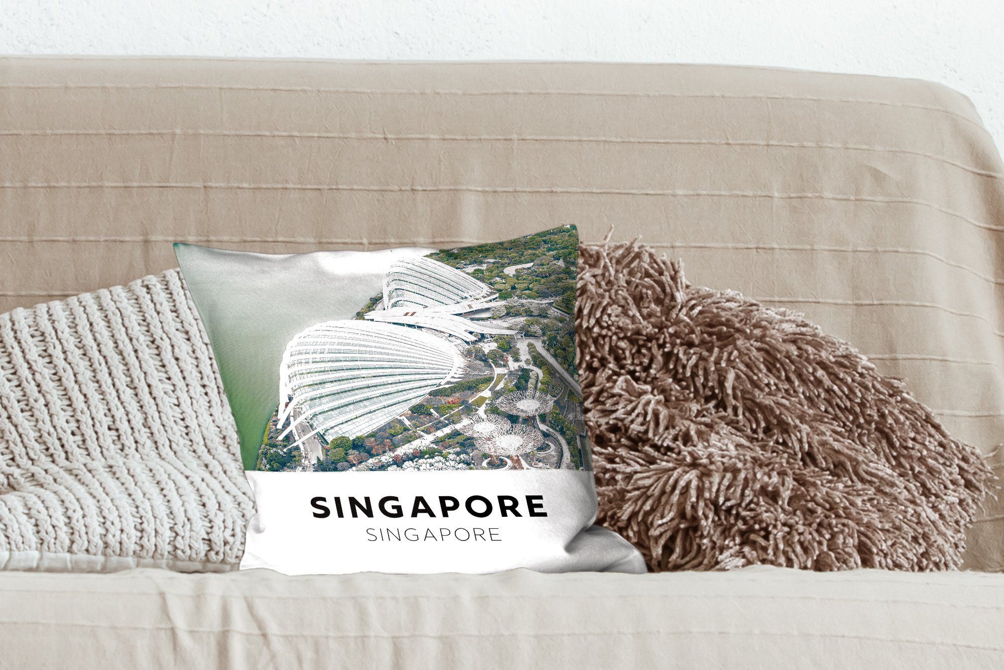 Deko, Zierkissen für Schlafzimmer, Architektur Wasser, mit - Singapur MuchoWow Wohzimmer, Dekokissen Füllung - Sofakissen