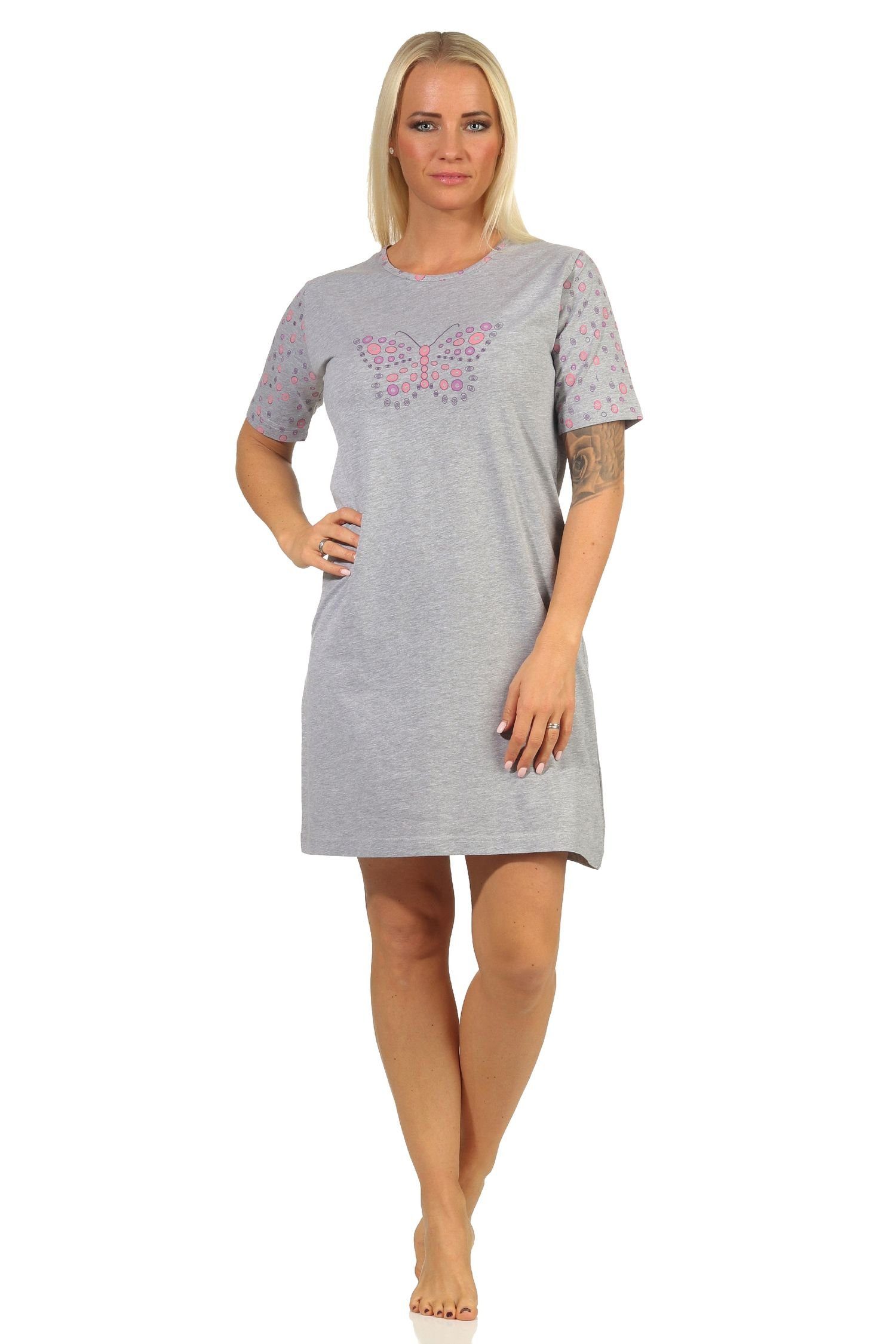 RELAX by Normann Nachthemd Damen kurzarm Nachthemd mit Schmetterling als Motiv - 112 10 714 pink
