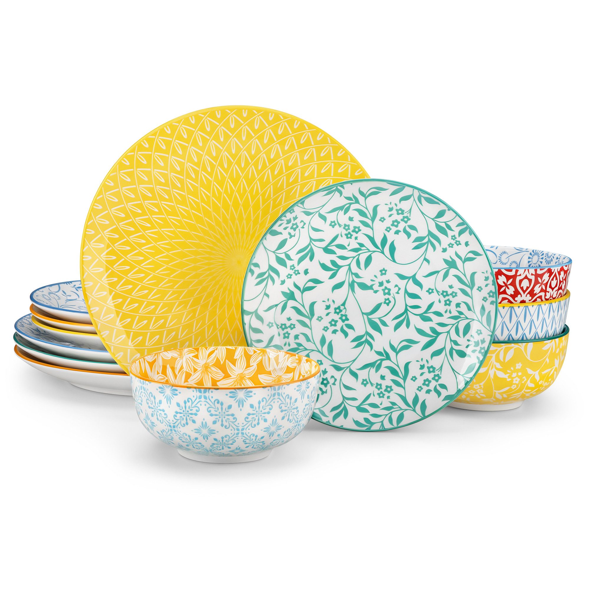 vancasso Geschirr-Set Tafelservice für 4/6 Personen, Porzellan, Blau und Weiß/Bunt (12-tlg), 4 Personen, Porzellan