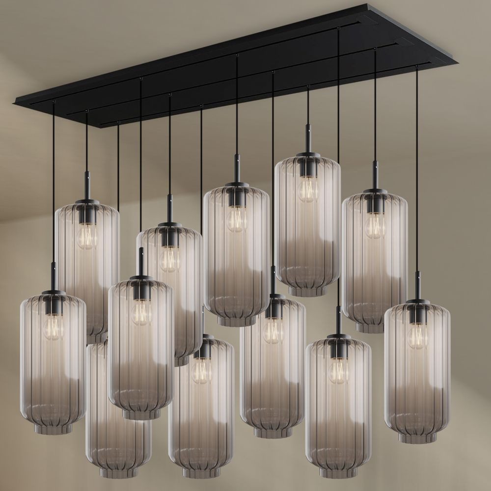 s.luce Pendelleuchte Velo Esszimmerlampe 12-flg 200cm 3-reihig Ø 18cm Klar