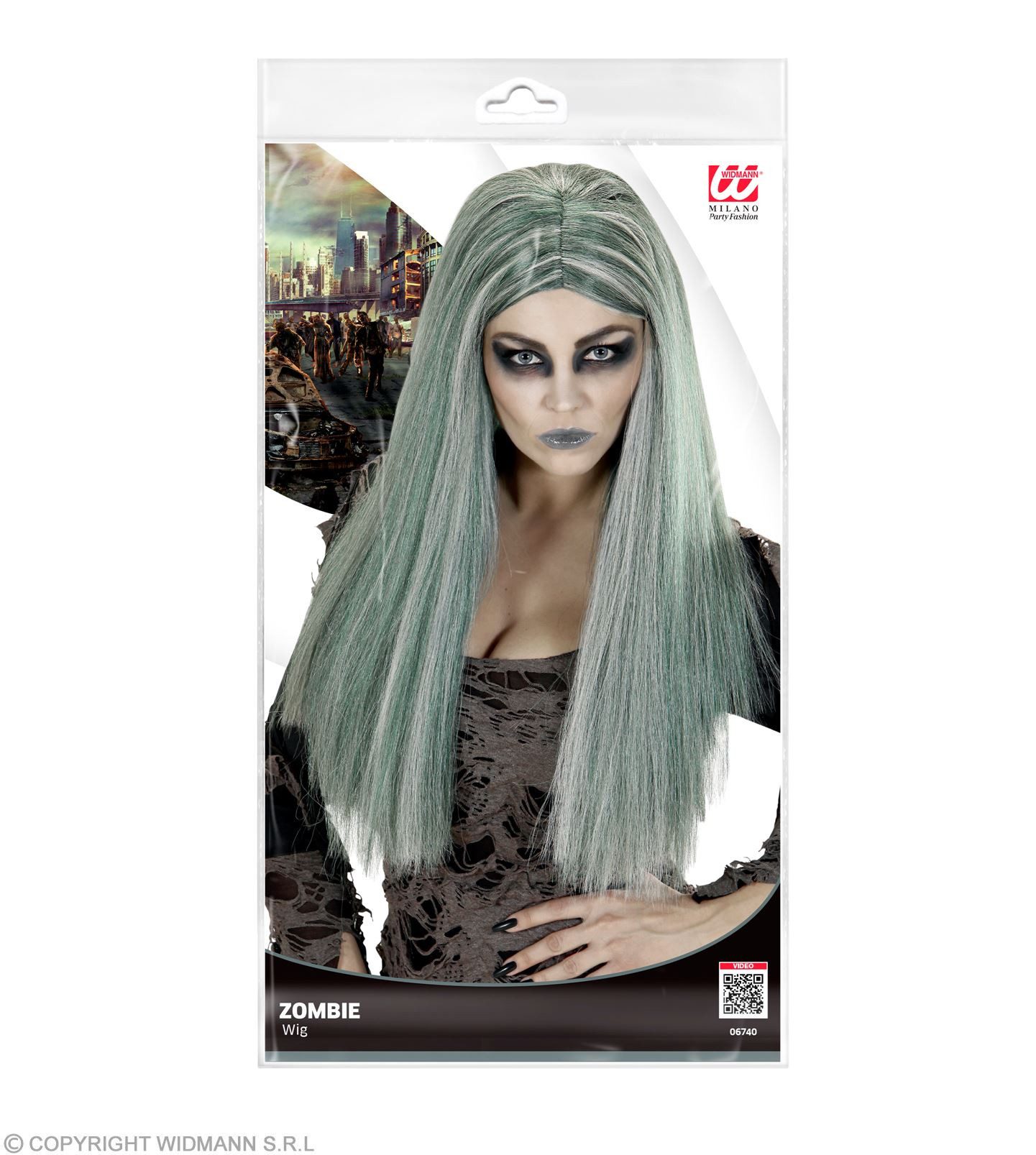 Widmann S.r.l. Kostüm-Perücke Damen Perücke 'Zombie' in Polybag, Grau