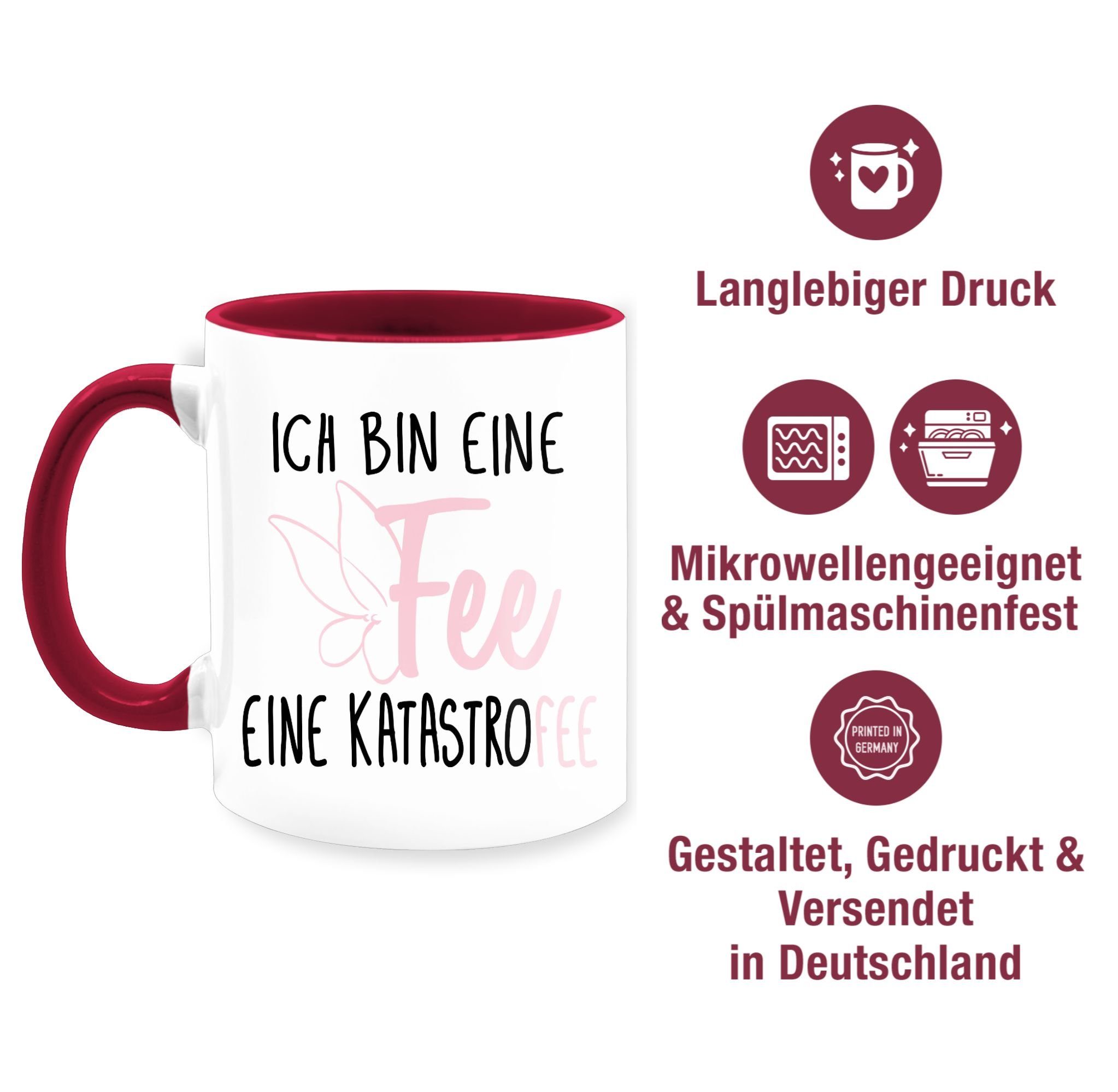 eine Statement Shirtracer Bordeauxrot Ich 2 Tasse Fee, Keramik, bin Sprüche