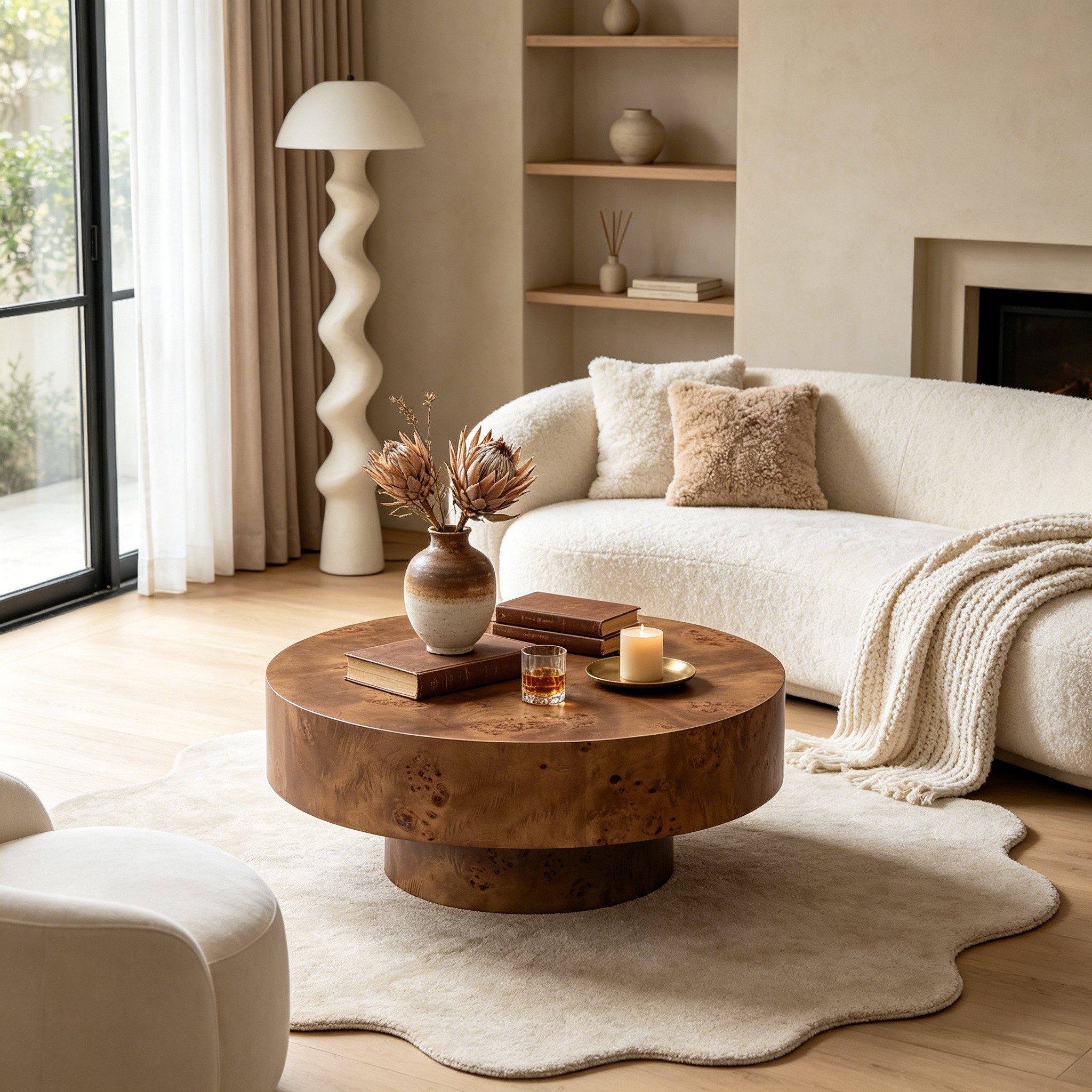 WILLIAMSPACE Couchtisch Benno Runder Couchtisch mit Burl Furnier-Minimalistischer Couchtisch (1 St), Maße ca.: B80 x T80 x H35 cm