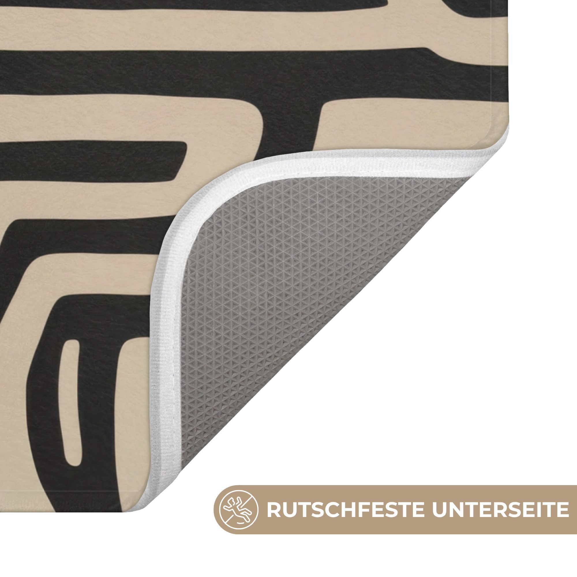 OnlyWow WC-Vorleger Grafik - Linien - Schwarz, Höhe 10 mm, Polyester, U-Form, Vorleger mit Ausschnitt, Toilettenvorleger, Toilettenteppich