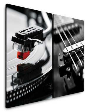 Sinus Art Leinwandbild 2 Bilder je 60x90cm Plattenspieler Tonabnehmer Vinyl Schallplatte Gitarrensaiten Gitarre Audiophile