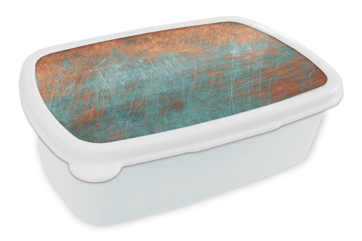 MuchoWow Lunchbox Metall - Rost - Bronze - Blau - Abstrakt - Struktur, Kunststoff, (2-tlg), Brotbox für Kinder und Erwachsene, Brotdose, für Jungs und Mädchen weiß