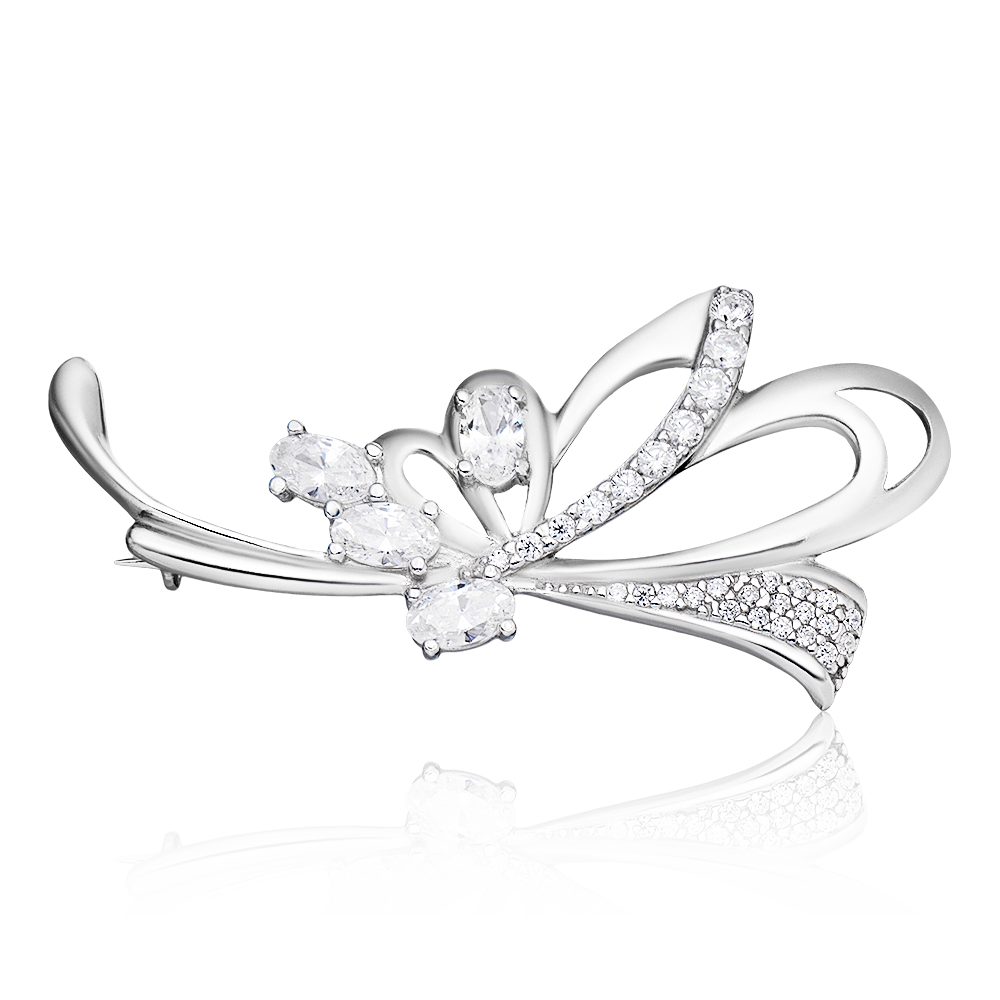 Secretforyou Anstecknadel Brosche Anstecknadel 925 Silber 925 Silber Zirkonia Stein Floral, 925 Sterling Silber