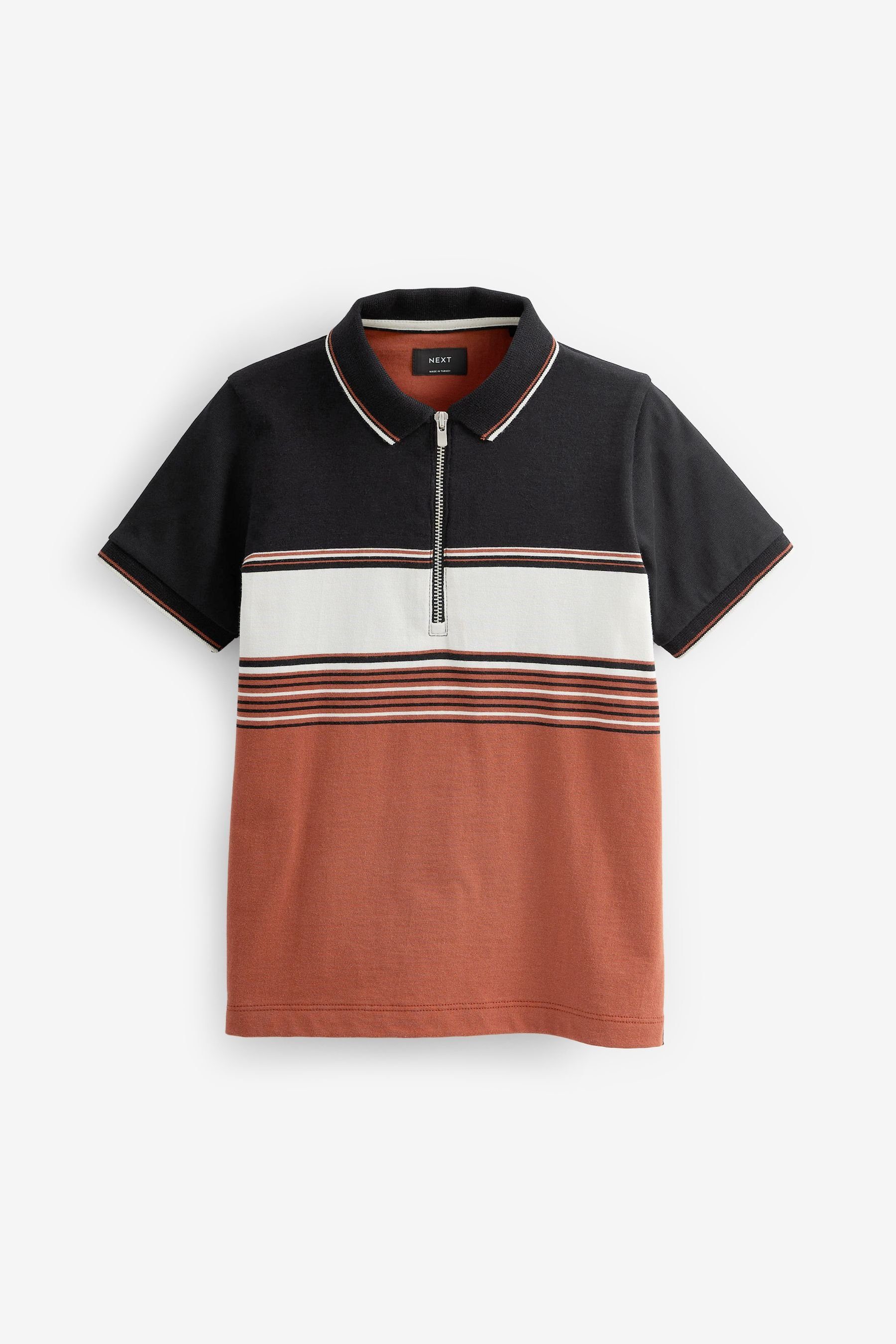 Next Poloshirt Kurzärmeliges Polohemd mit Reißverschluss (1-tlg) Tan Brown