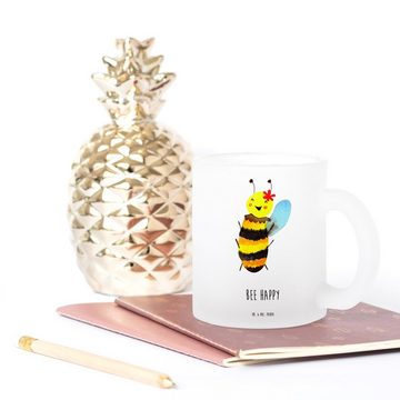 Mr. & Mrs. Panda Teeglas Biene Happy - Transparent - Geschenk, Teetasse, Hummel, Wespe, Teebec, Premium Glas, Satinierte Oberfläche