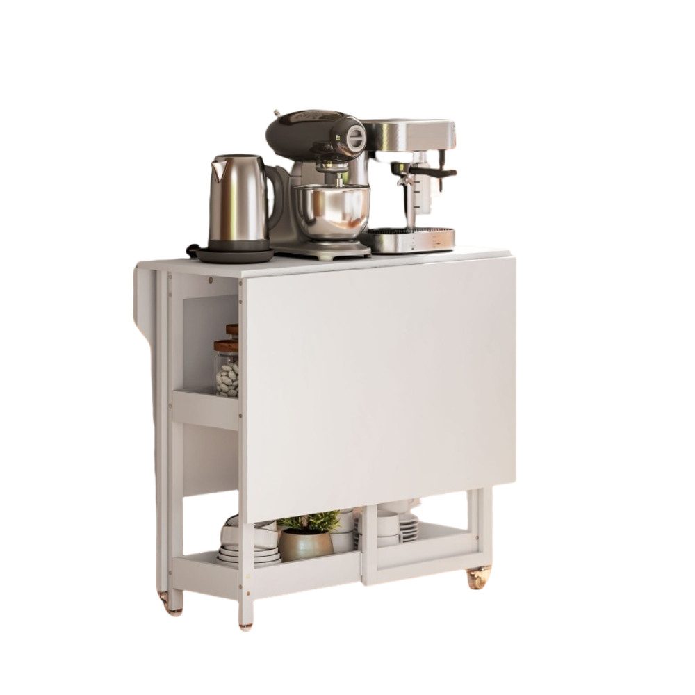BBWL Klapptisch Klappbarer Esstisch Weiß 133×80 cm mit 2 Ablagen und Rollen (Platzsparender Küchentisch für 2–4 Personen aus Spanplatte für kleine Räume)
