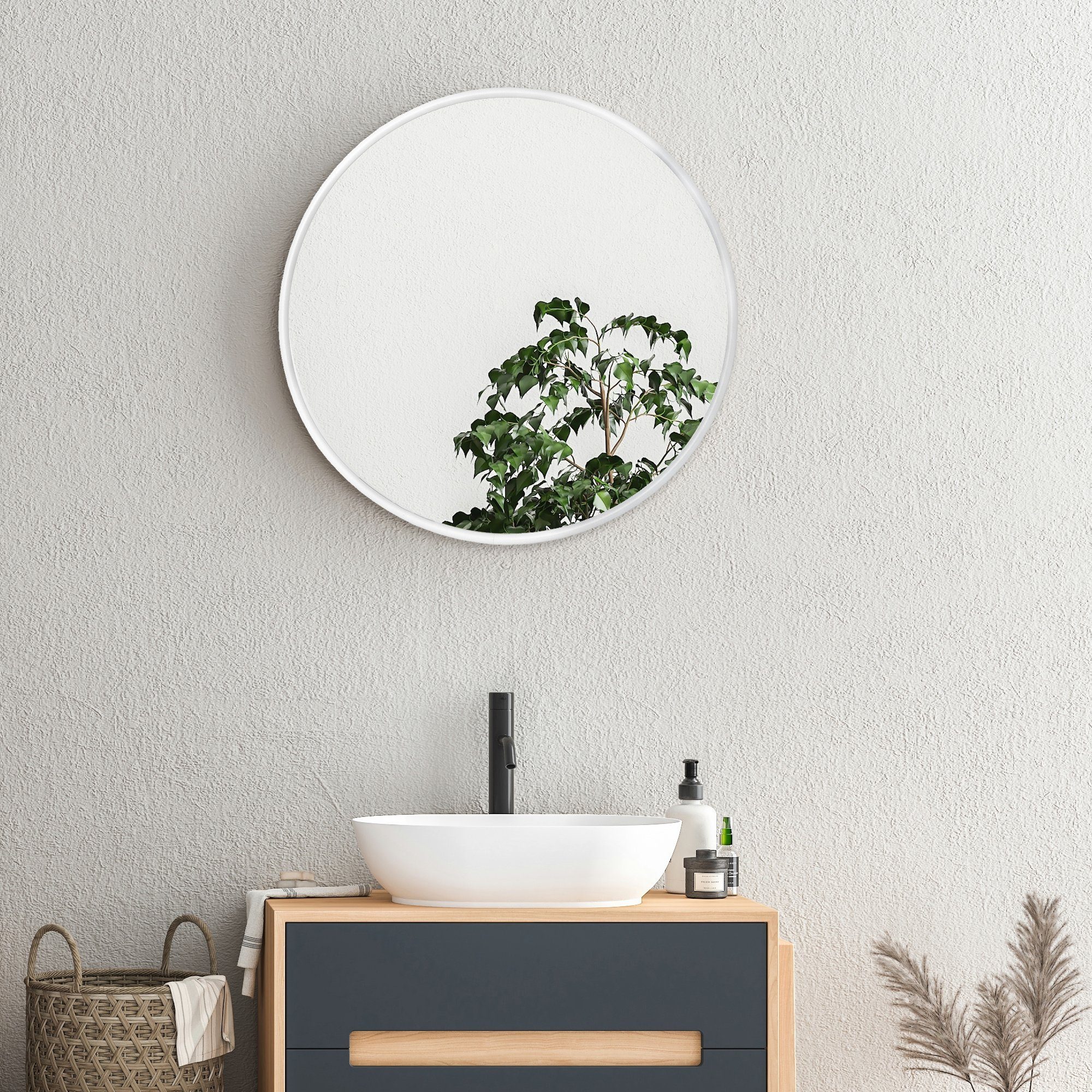 en.casa Wandspiegel, »Ordona« Hängespiegel Ø50cm Weiß, günstig online kaufen