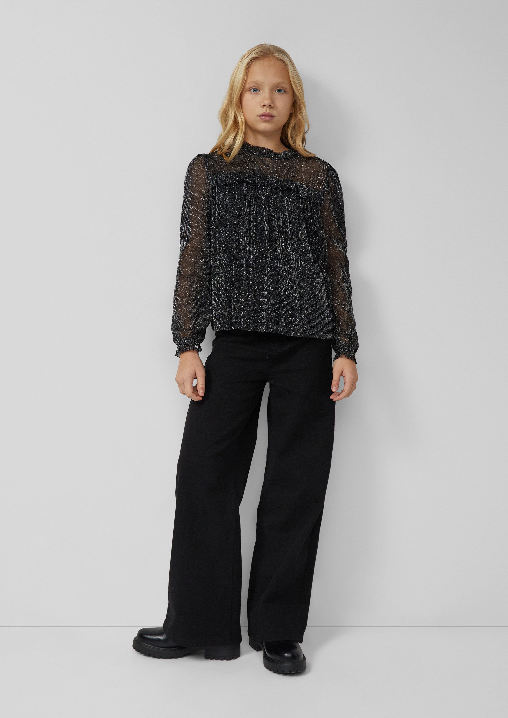 s.Oliver Langarmbluse Bluse Festliches Shirt aus Glitzermesh mit Rüschen