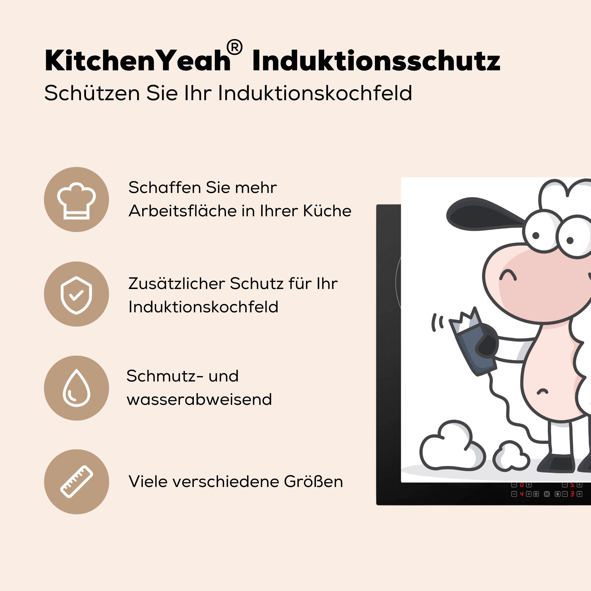 MuchoWow Herdblende-/Abdeckplatte Illustration eines Schafs 78x78 Ceranfeldabdeckung, Rasierapparat, (1 tlg), für cm, einem mit Vinyl, Arbeitsplatte küche