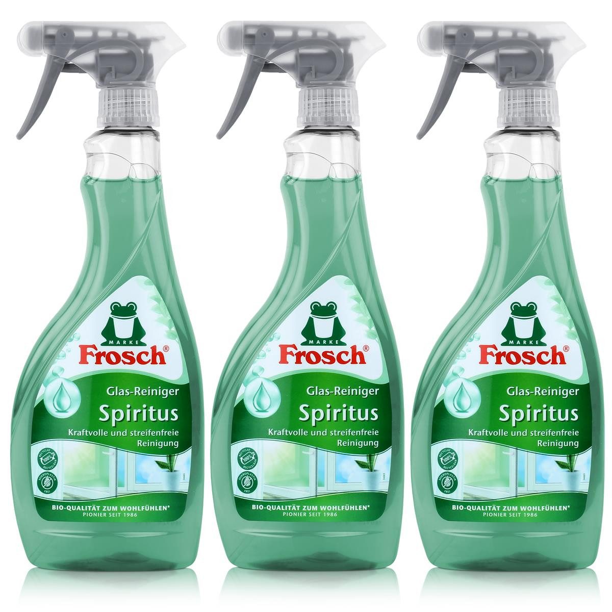 FROSCH 3x Frosch Spiritus Glas-Reiniger Sprühflasche 500 ml Glasreiniger