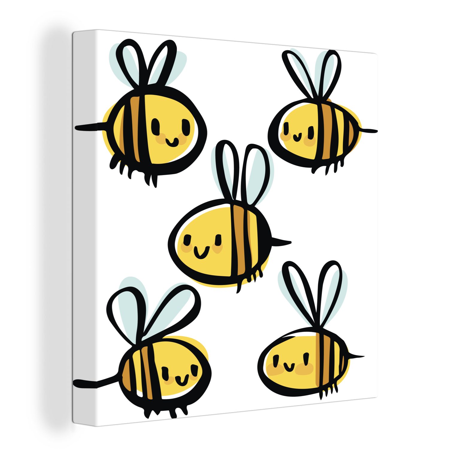 OneMillionCanvasses® Leinwandbild Eine Illustration von fünf Bienen, (1 St), Leinwand Bilder für Wohnzimmer Schlafzimmer