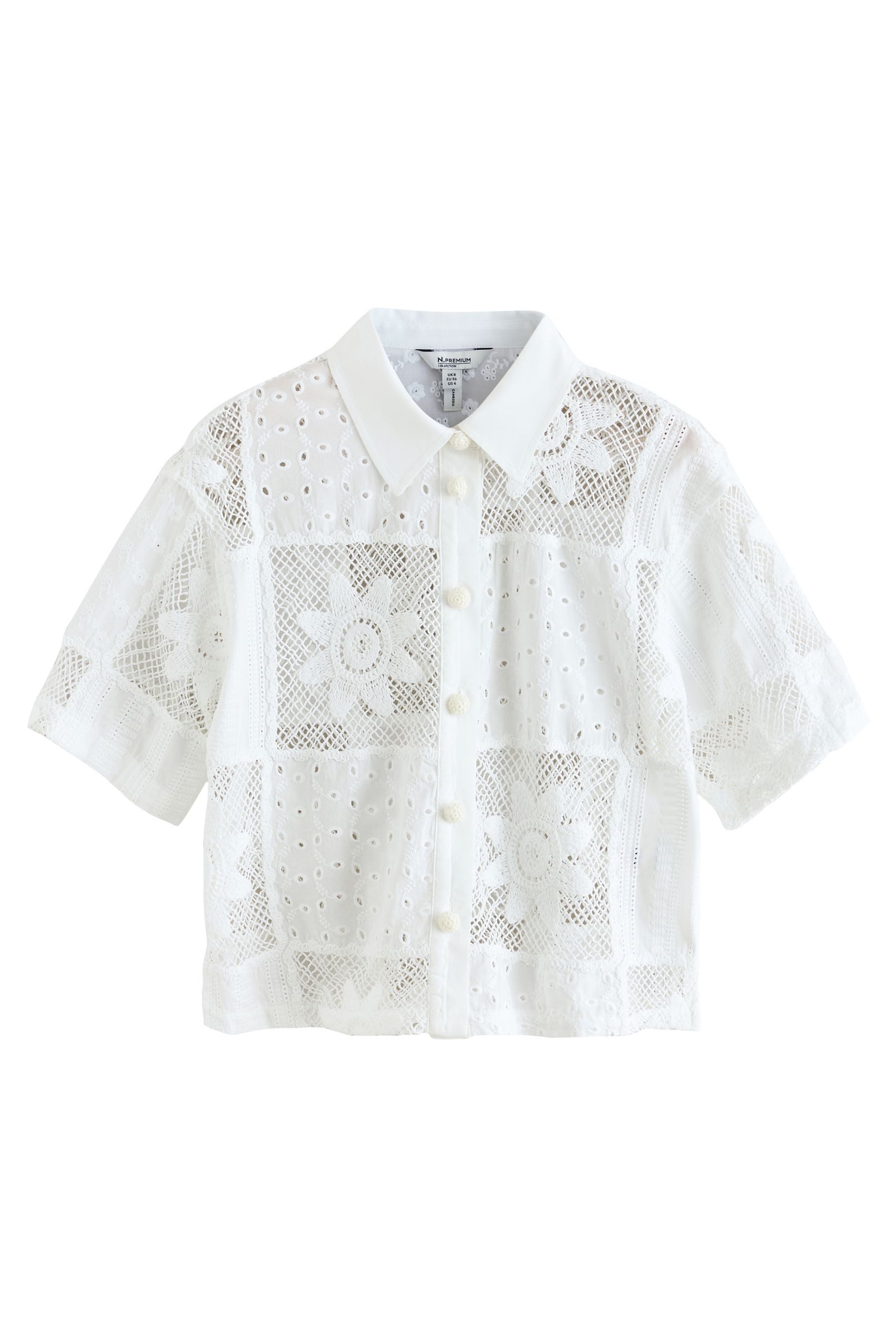 Next Kurzarmhemd N. Premium Patchwork-Kurzarmhemd mit Häkelei (1-tlg)