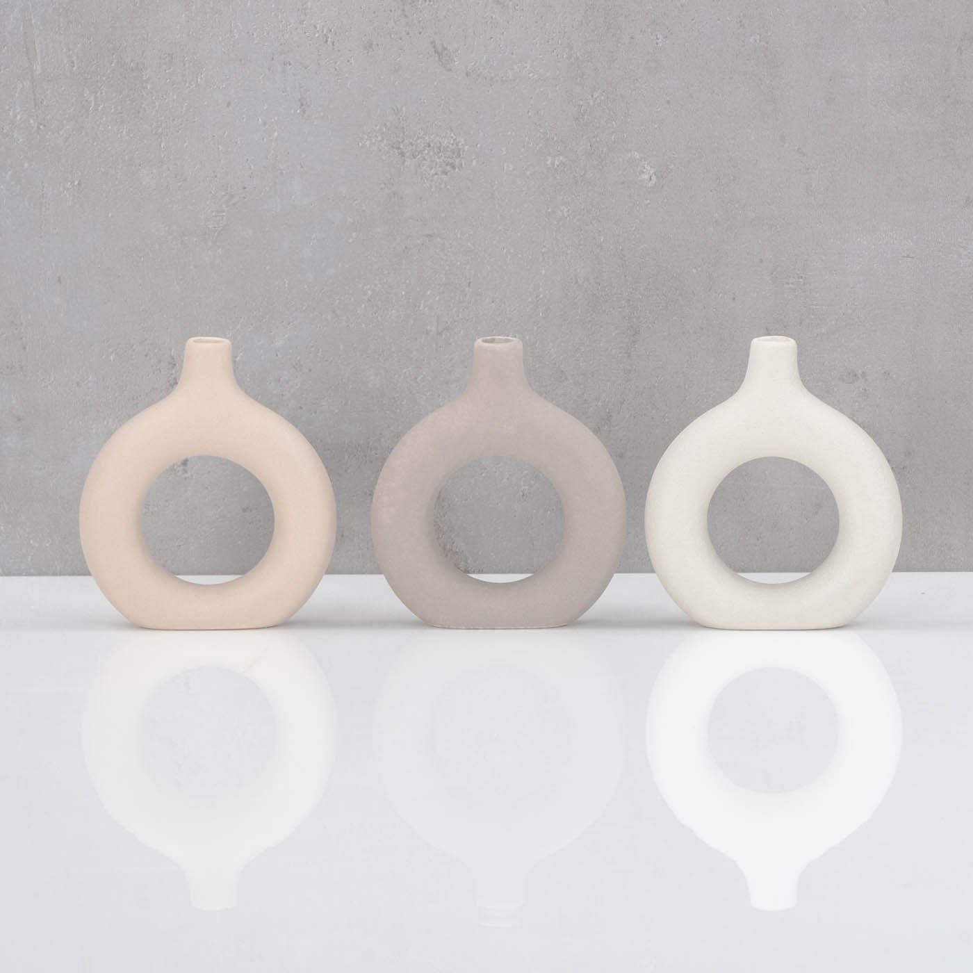 Donut Dekovase, Levandeo® Blumenvase H12cm Vase Keramik Dekovase Set Variante Rund 3er 2 Beige